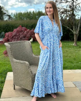 Long Leopard Print Jumpsuit - Blue