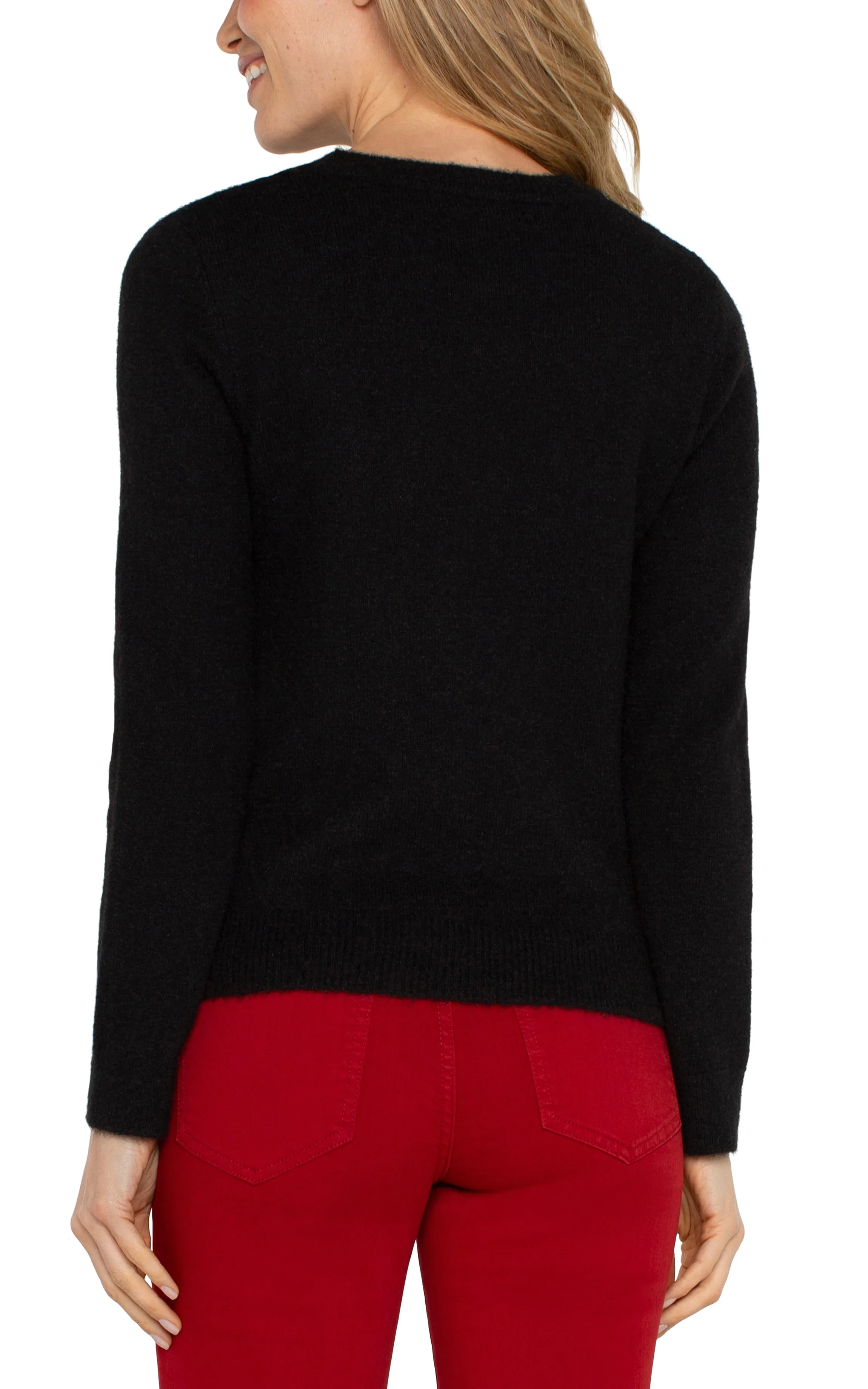 LONG SLEEVE CUT OUT BOW NECK SWEATER