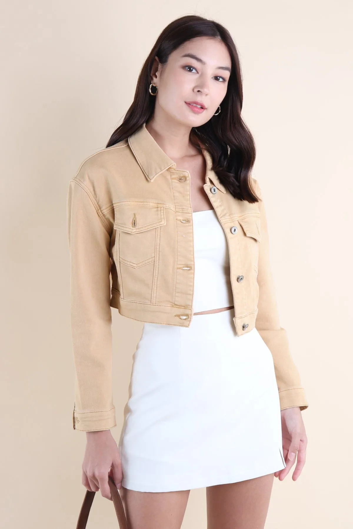 LUNA CROPPED DENIM JACKET IN KHAKI