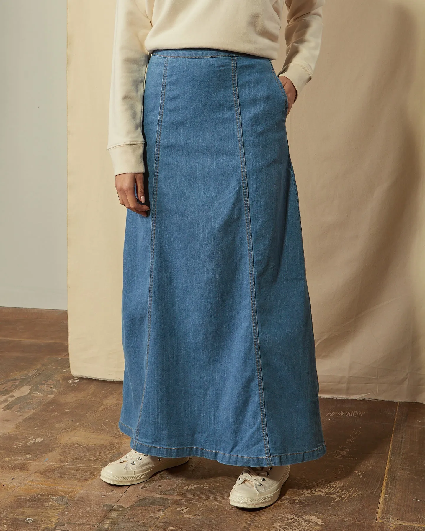 MATILDA Denim Maxi Skirt - Pale Wash