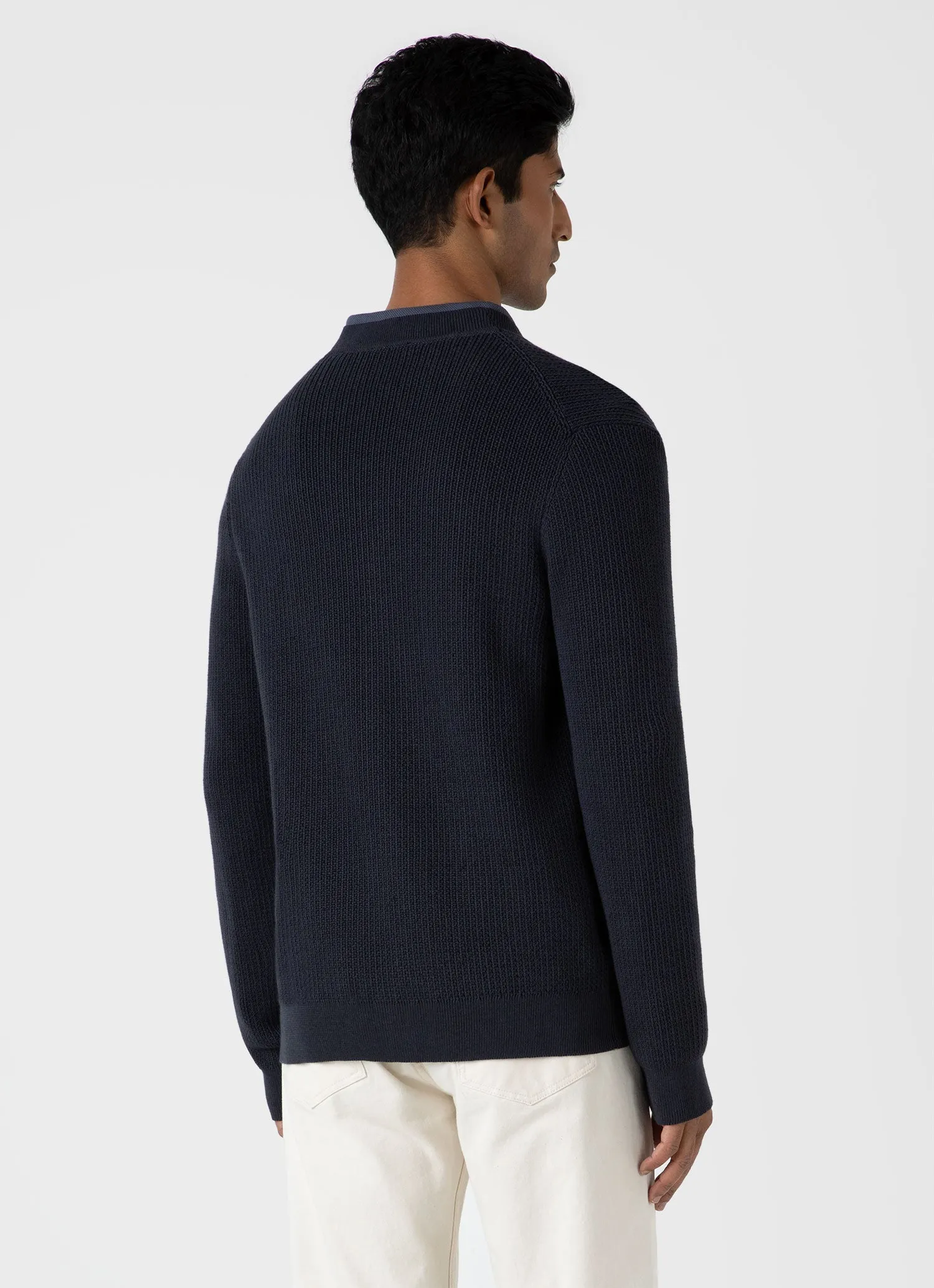 Men's Textured Knit Cardigan in Navy