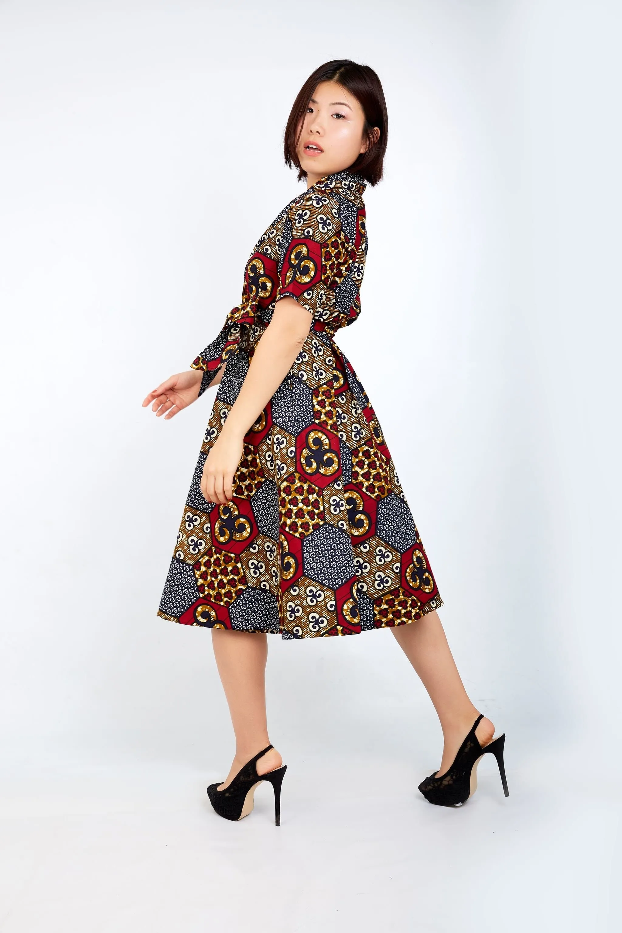 New in African Ankara Print Wrap Dress -Maroon