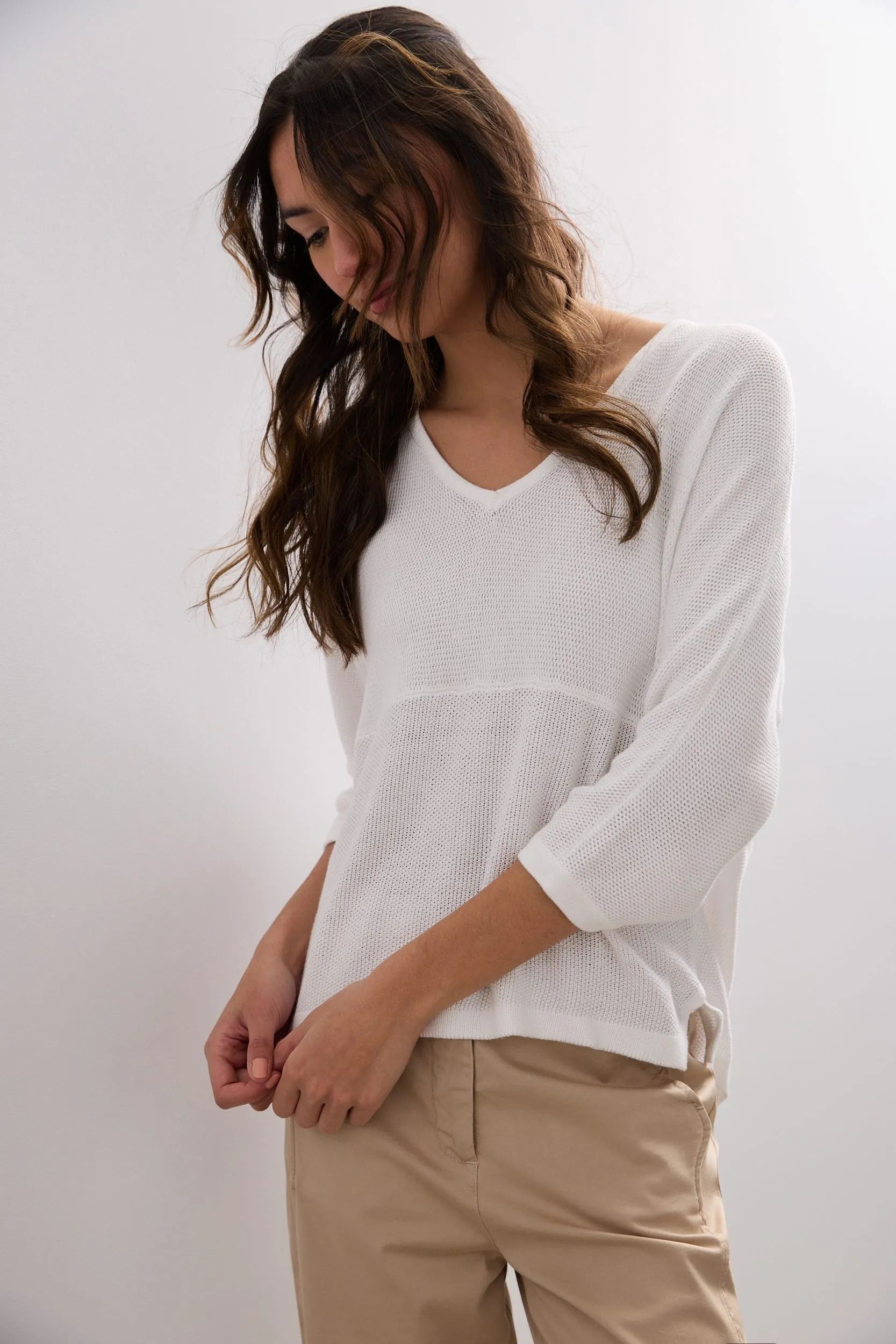 Open knit dolman sleeve sweater