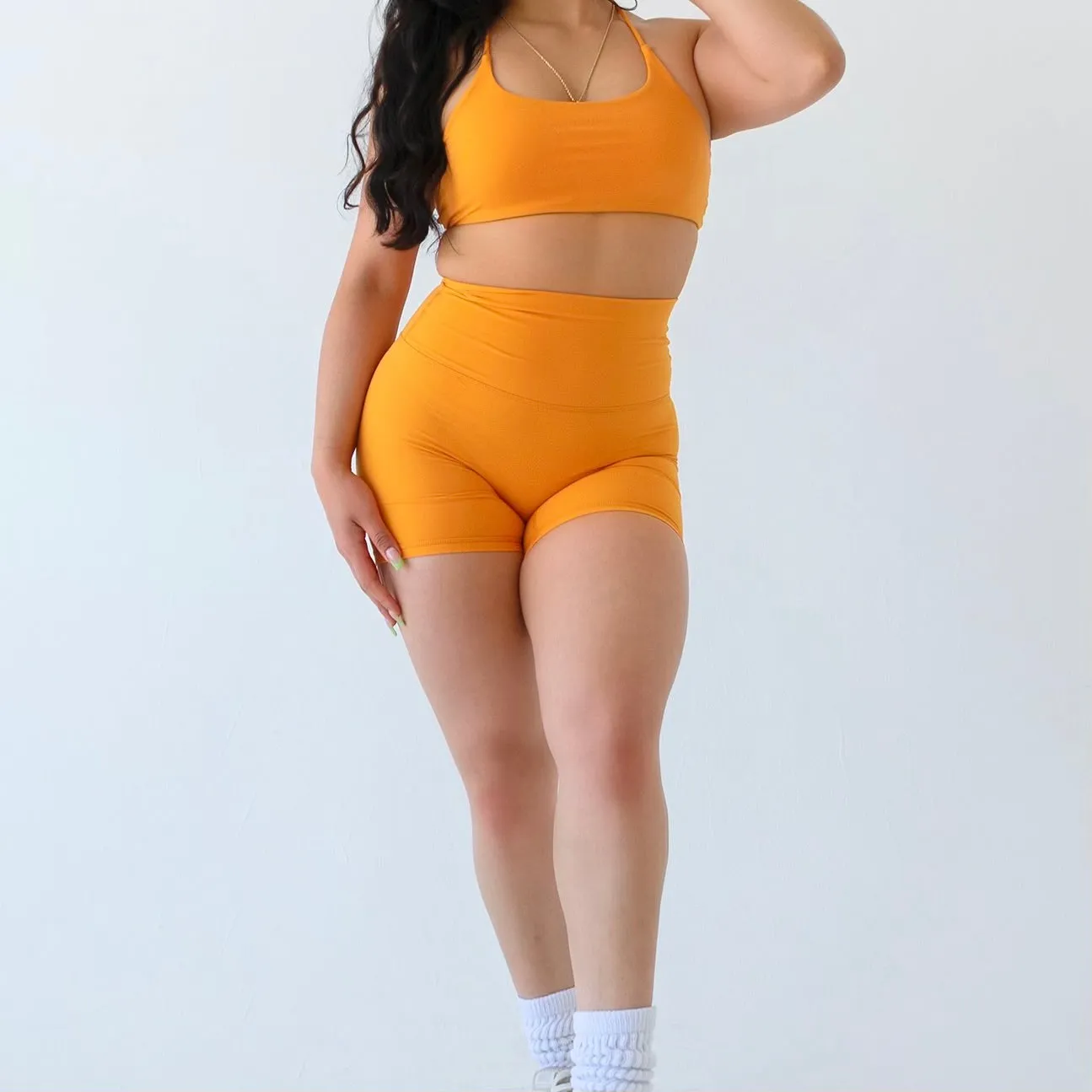 Orange Seamless Thin Strap Backless Top