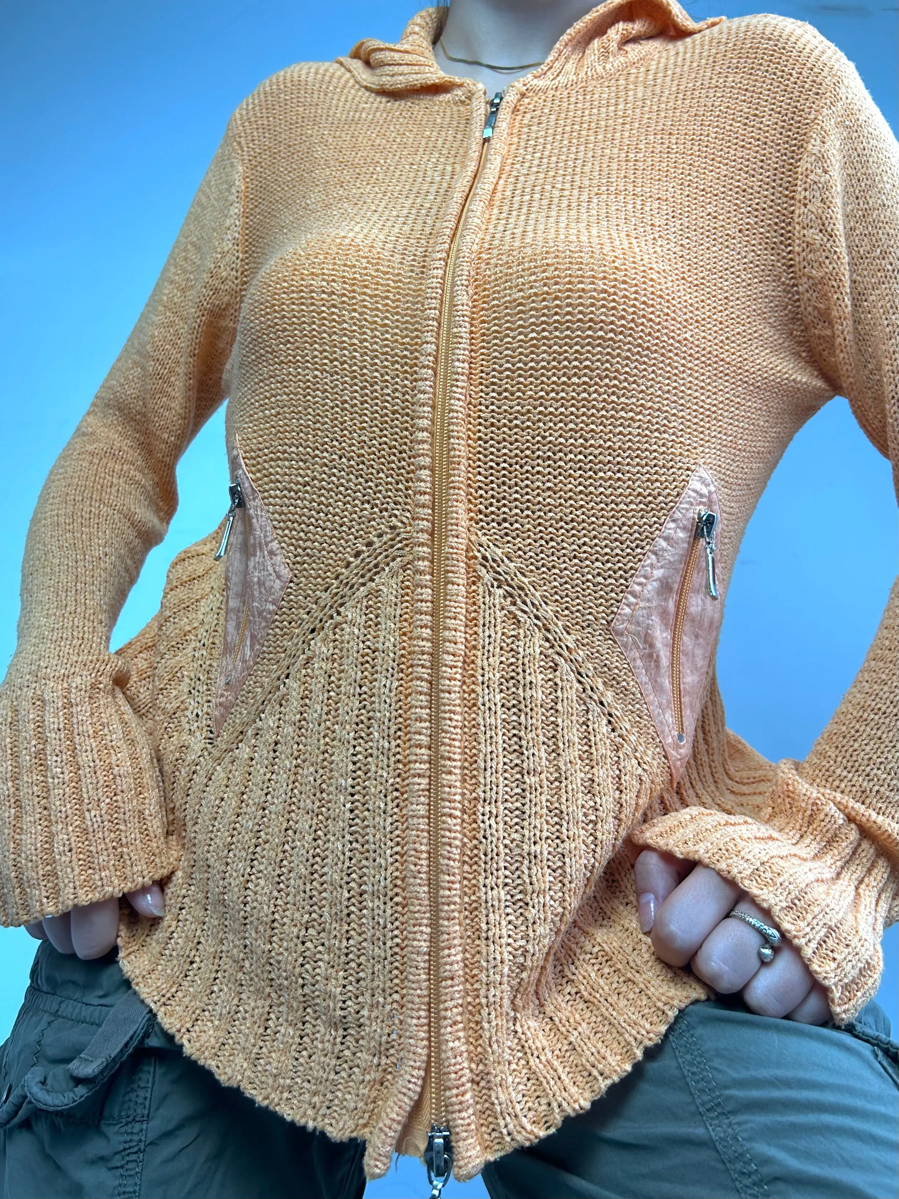 Orange zip up stretchy cardigan jumper (One size)