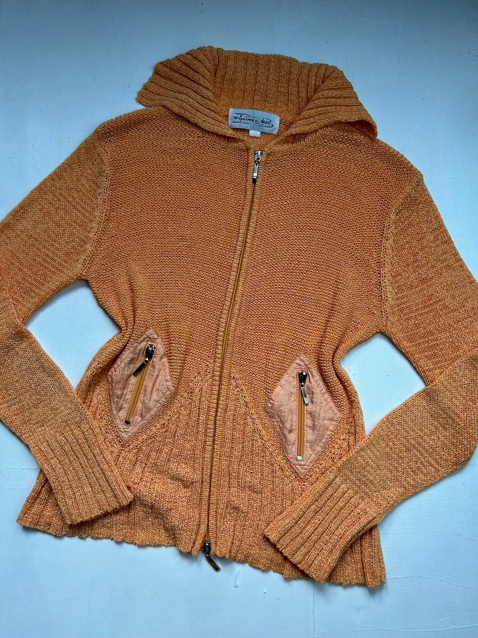 Orange zip up stretchy cardigan jumper (One size)