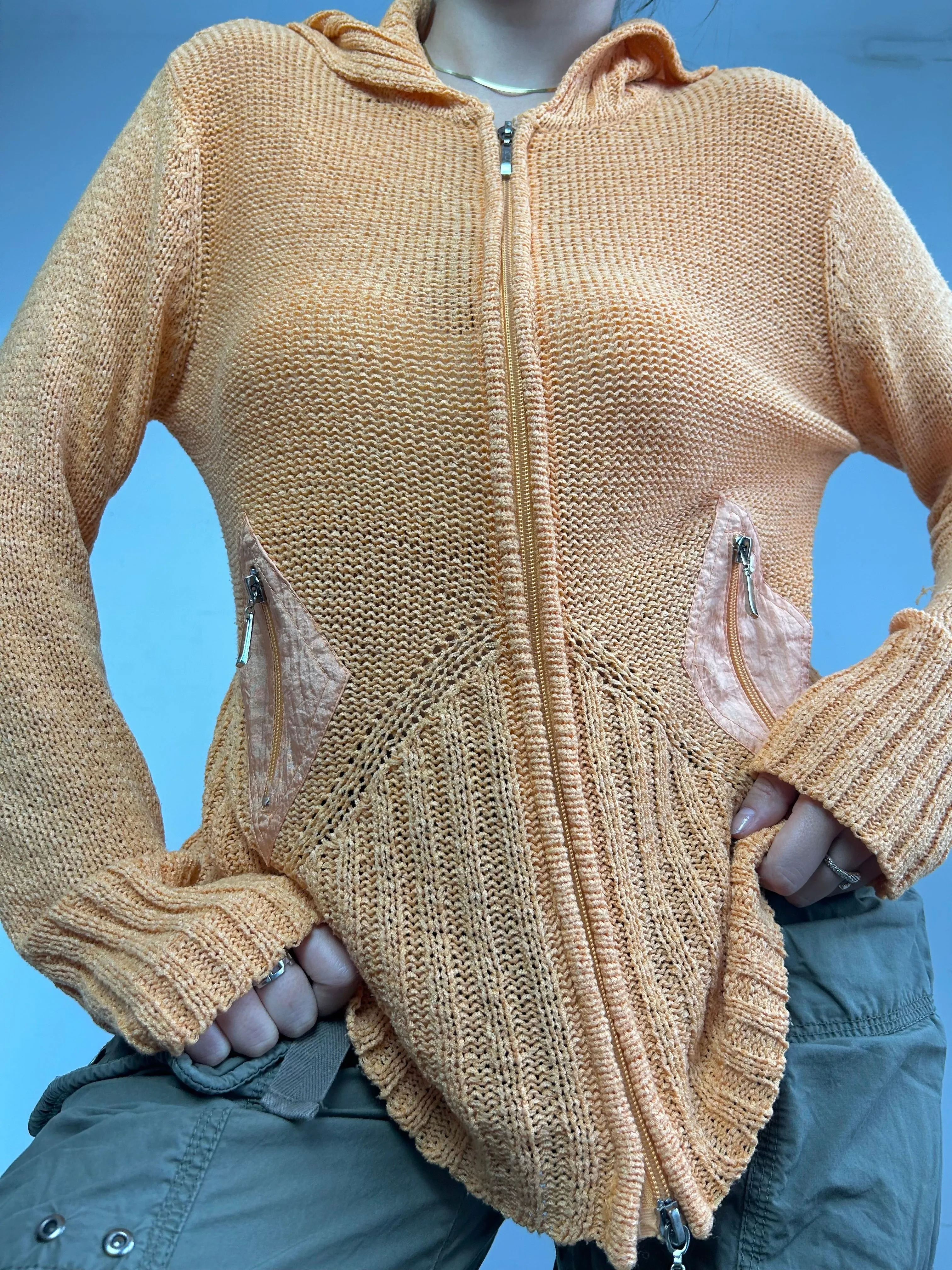 Orange zip up stretchy cardigan jumper (One size)