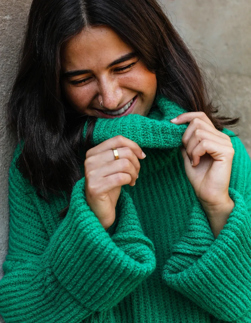 Oversized High Neck Pullover Green