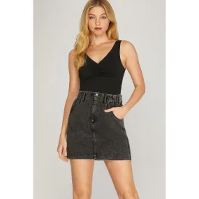 Paperbag Twill Washed Mini Skirt