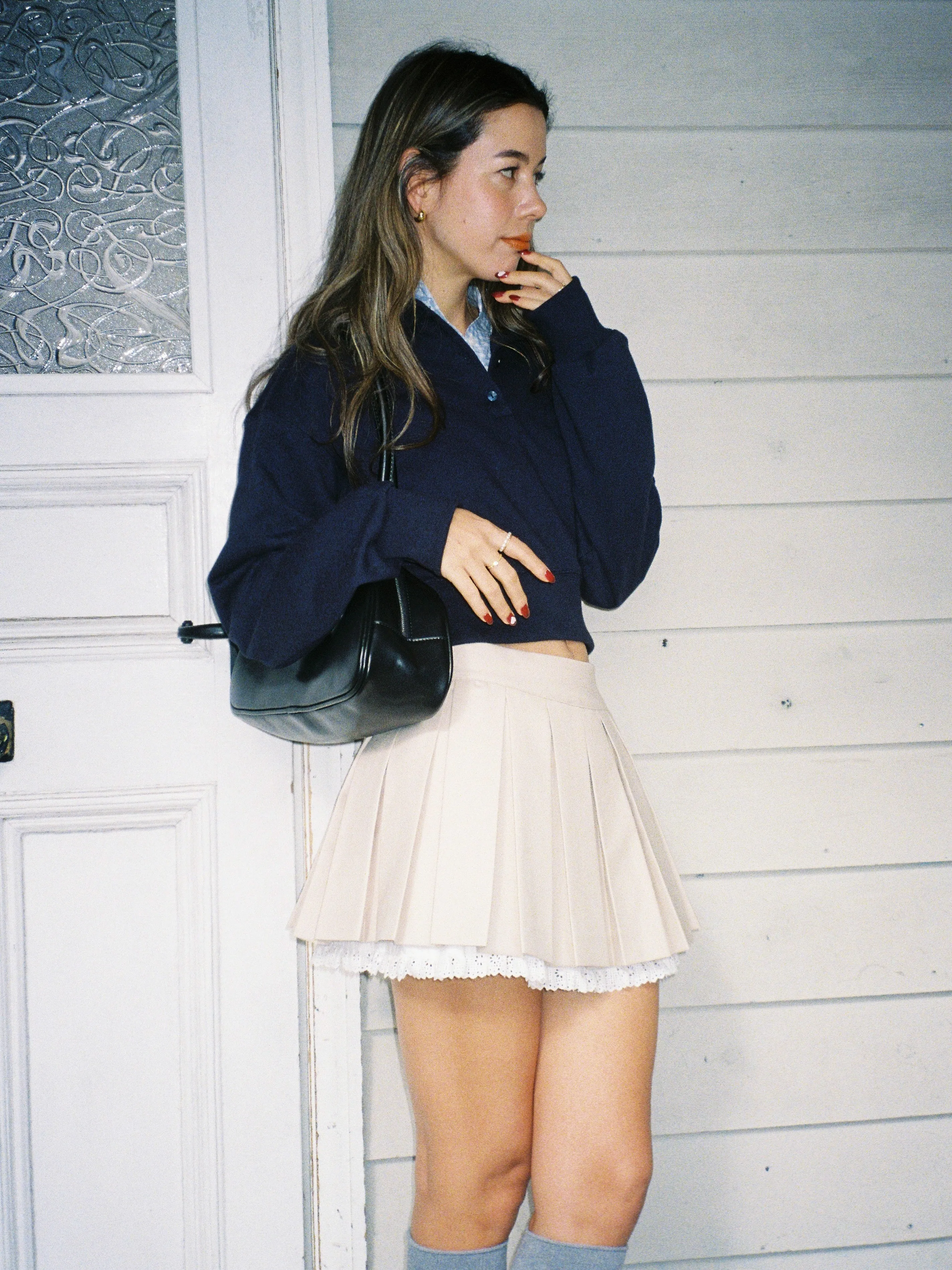 Pleated Lace Mini Skirt