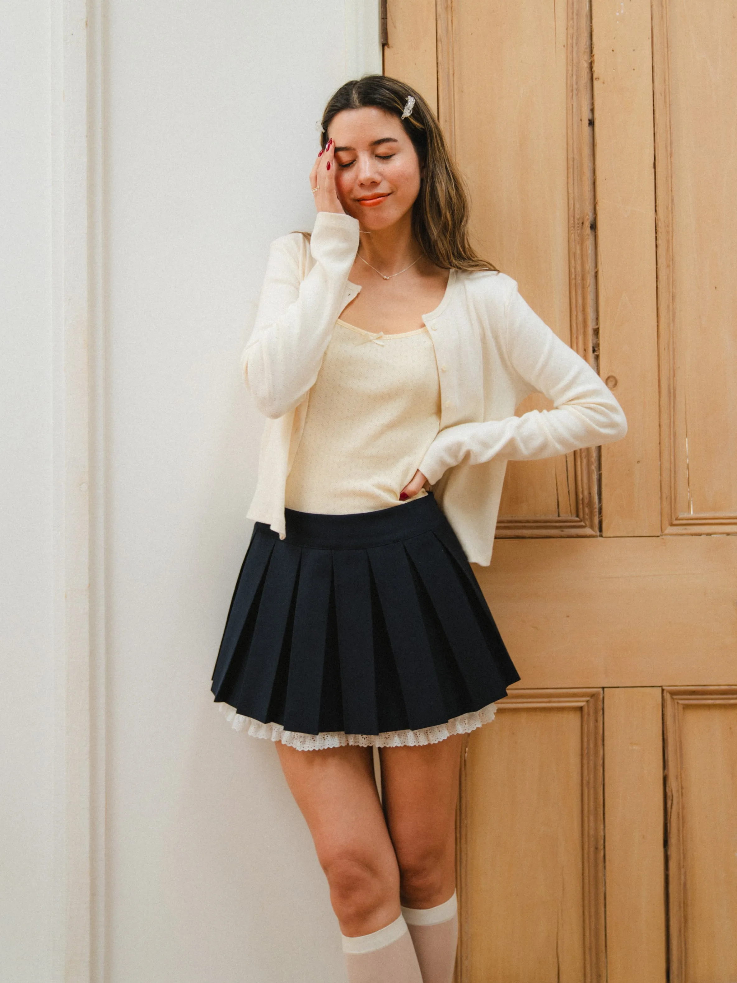 Pleated Lace Mini Skirt