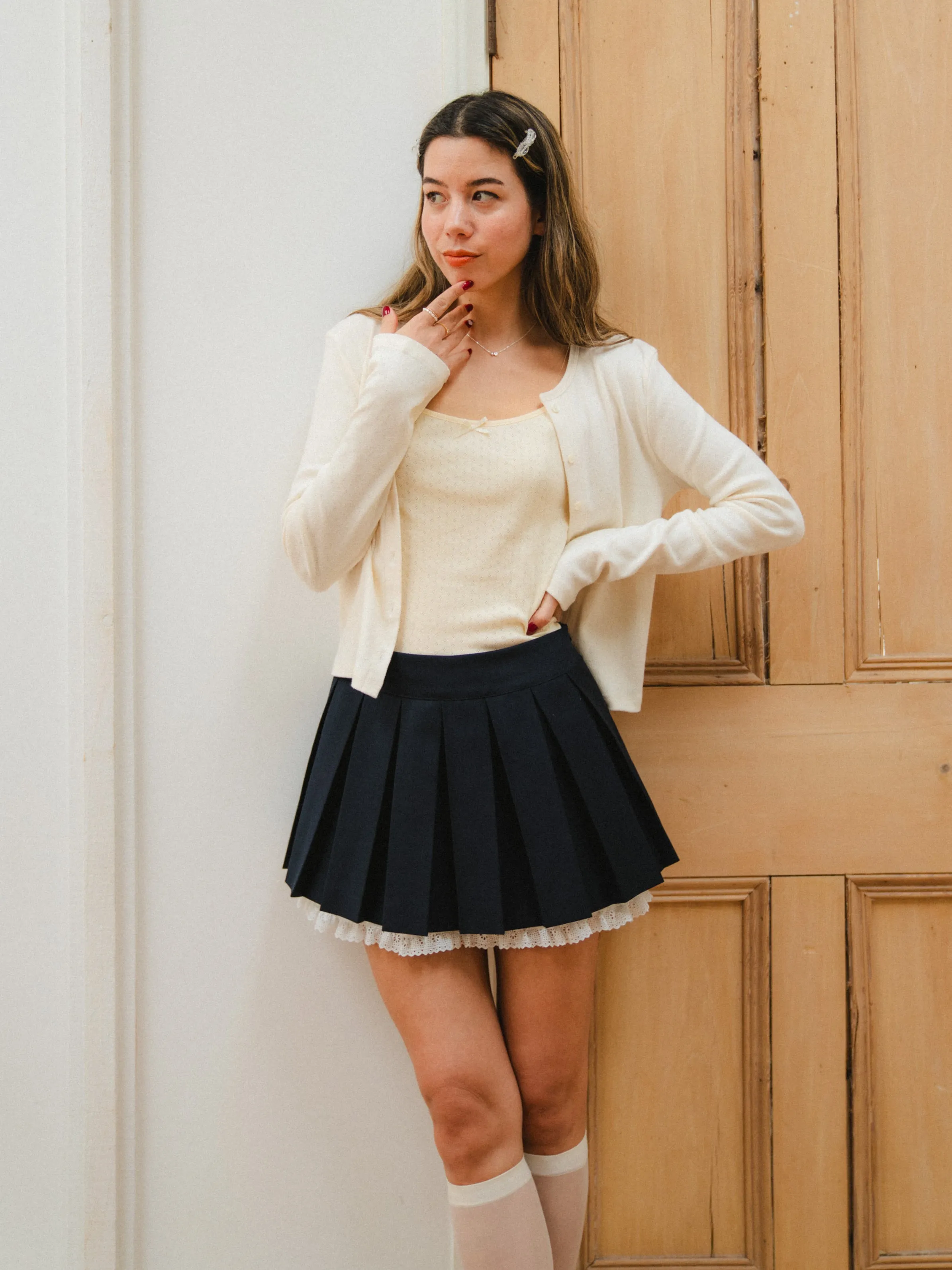 Pleated Lace Mini Skirt