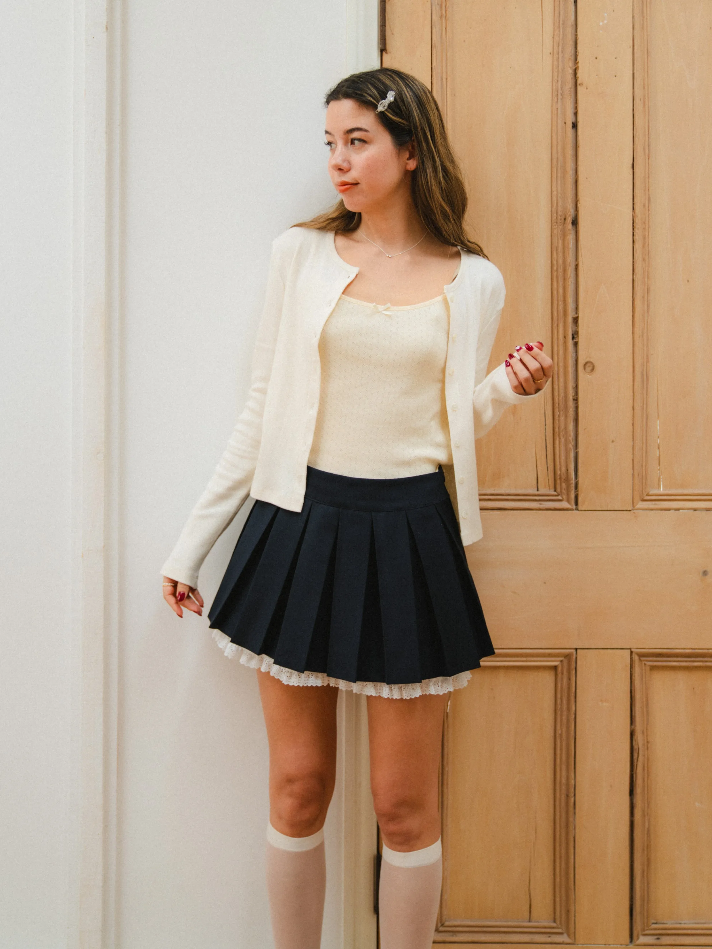 Pleated Lace Mini Skirt