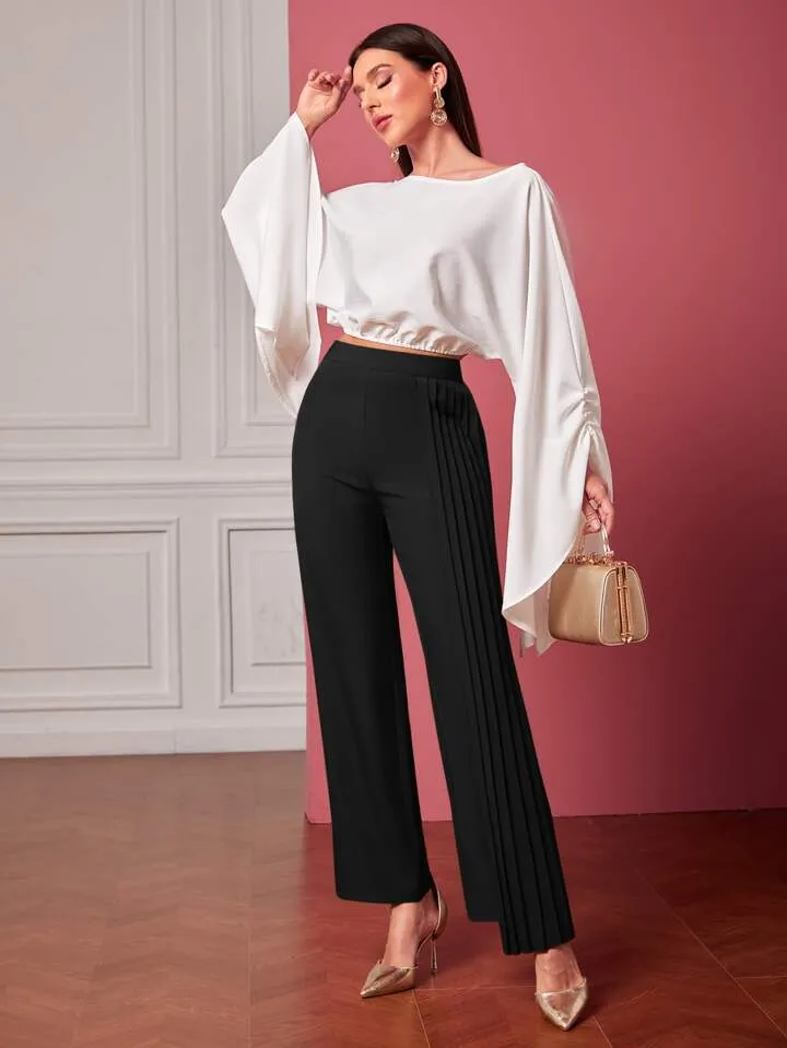 Pleated panel straight leg trousers