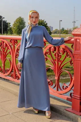 Premium Chiffon Maxi Skirt - Blue Gray