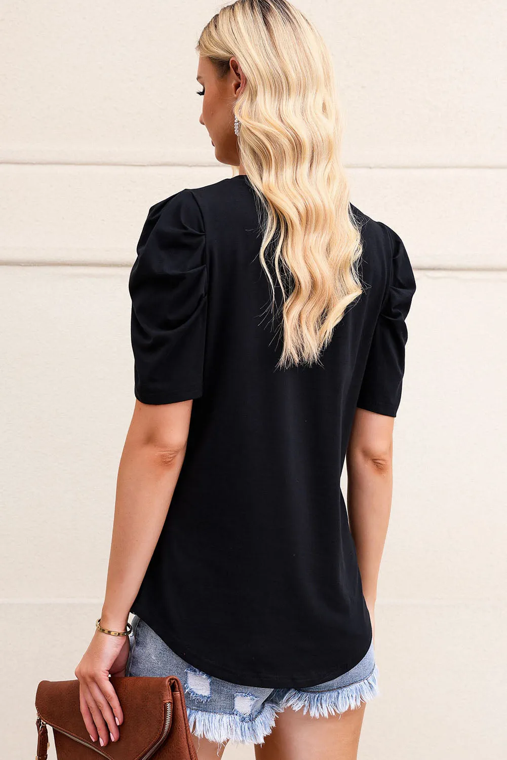 Puff Sleeve V-Neck T-Shirt