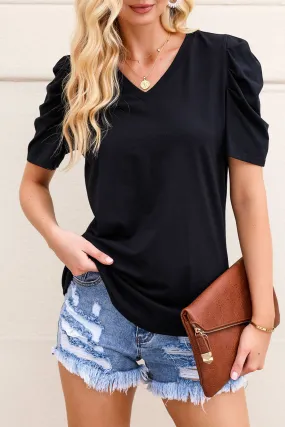 Puff Sleeve V-Neck T-Shirt