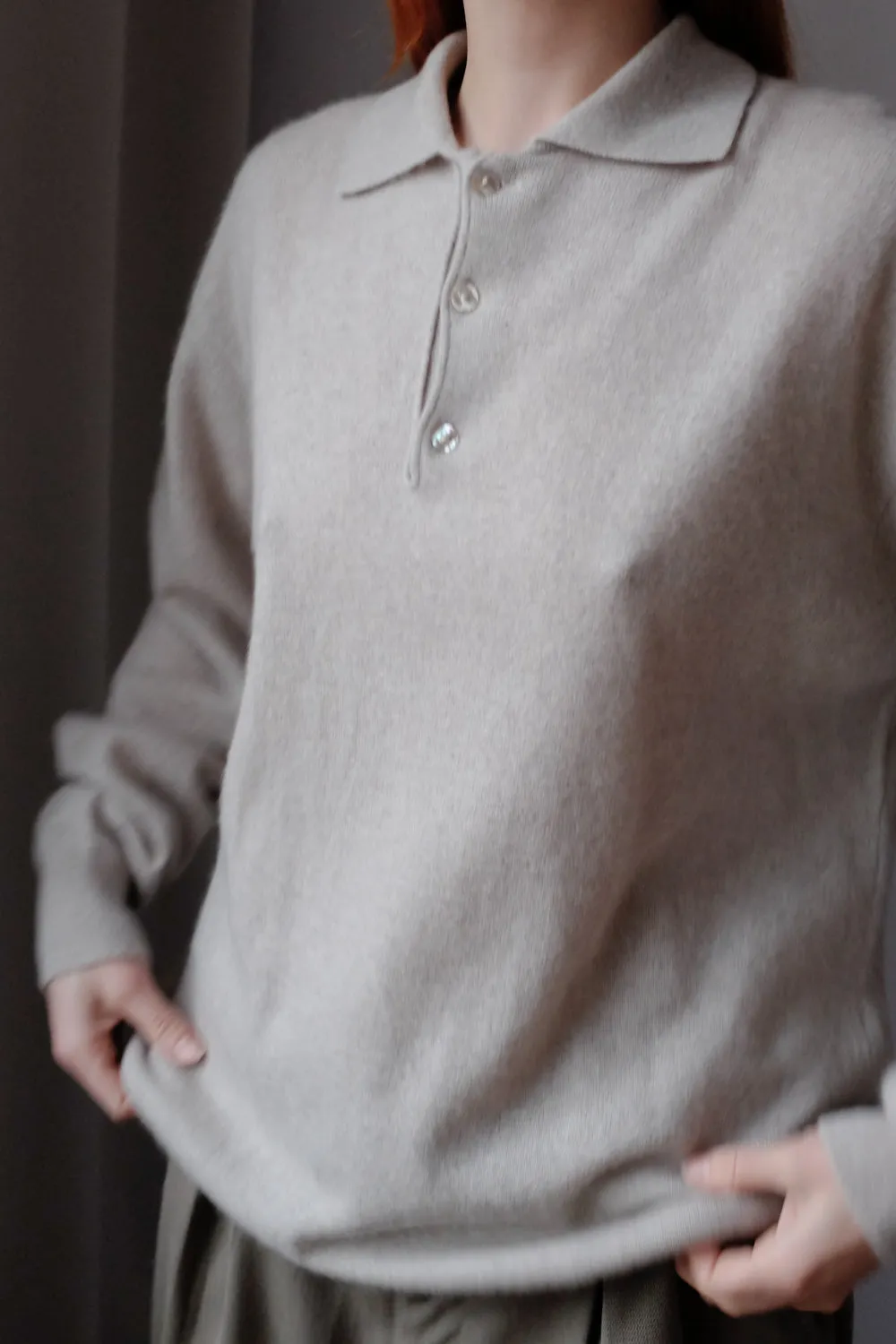 PURE CASHMERE OVERSIZE POLO SWEATER