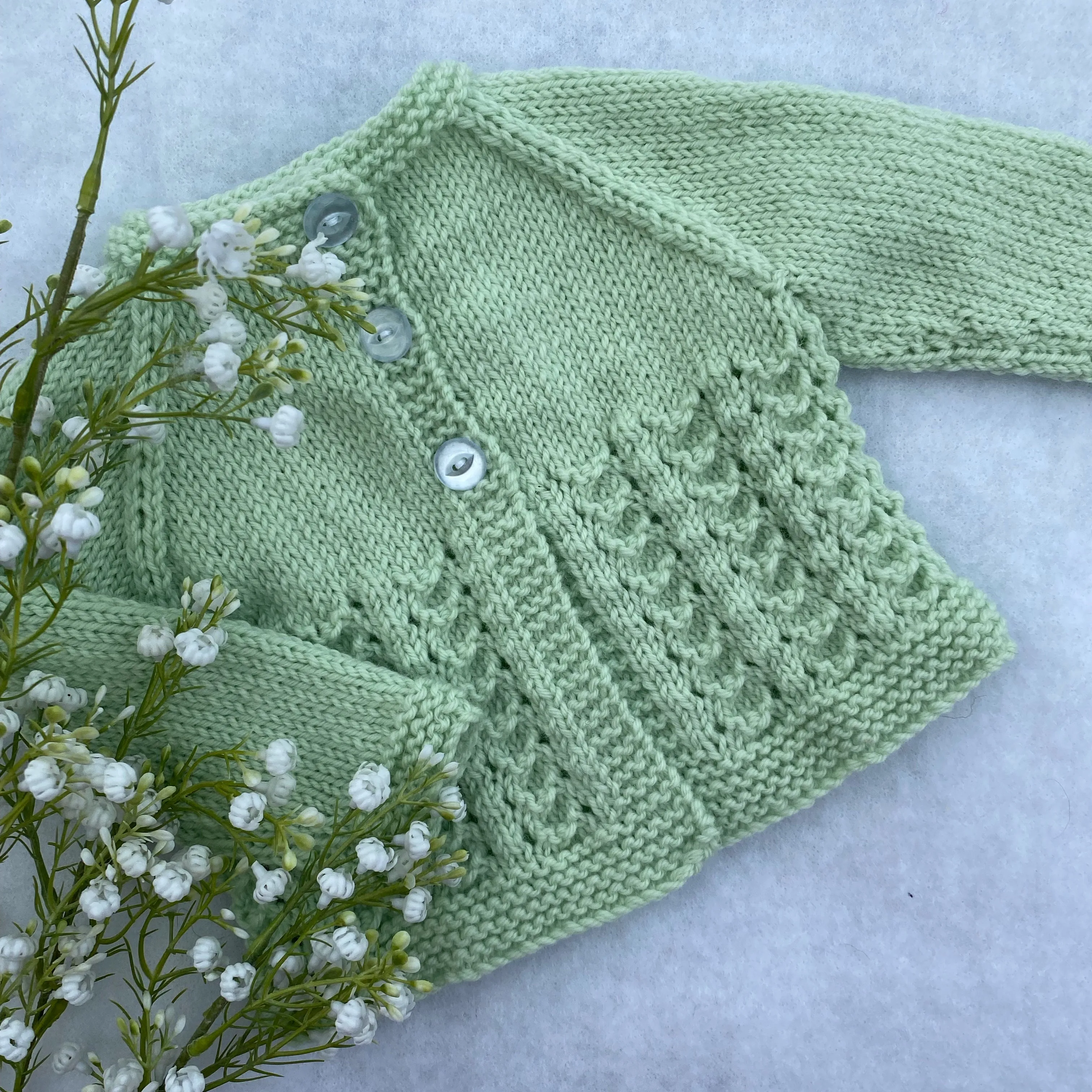 "Little Jo" hand knit merino baby cardigan