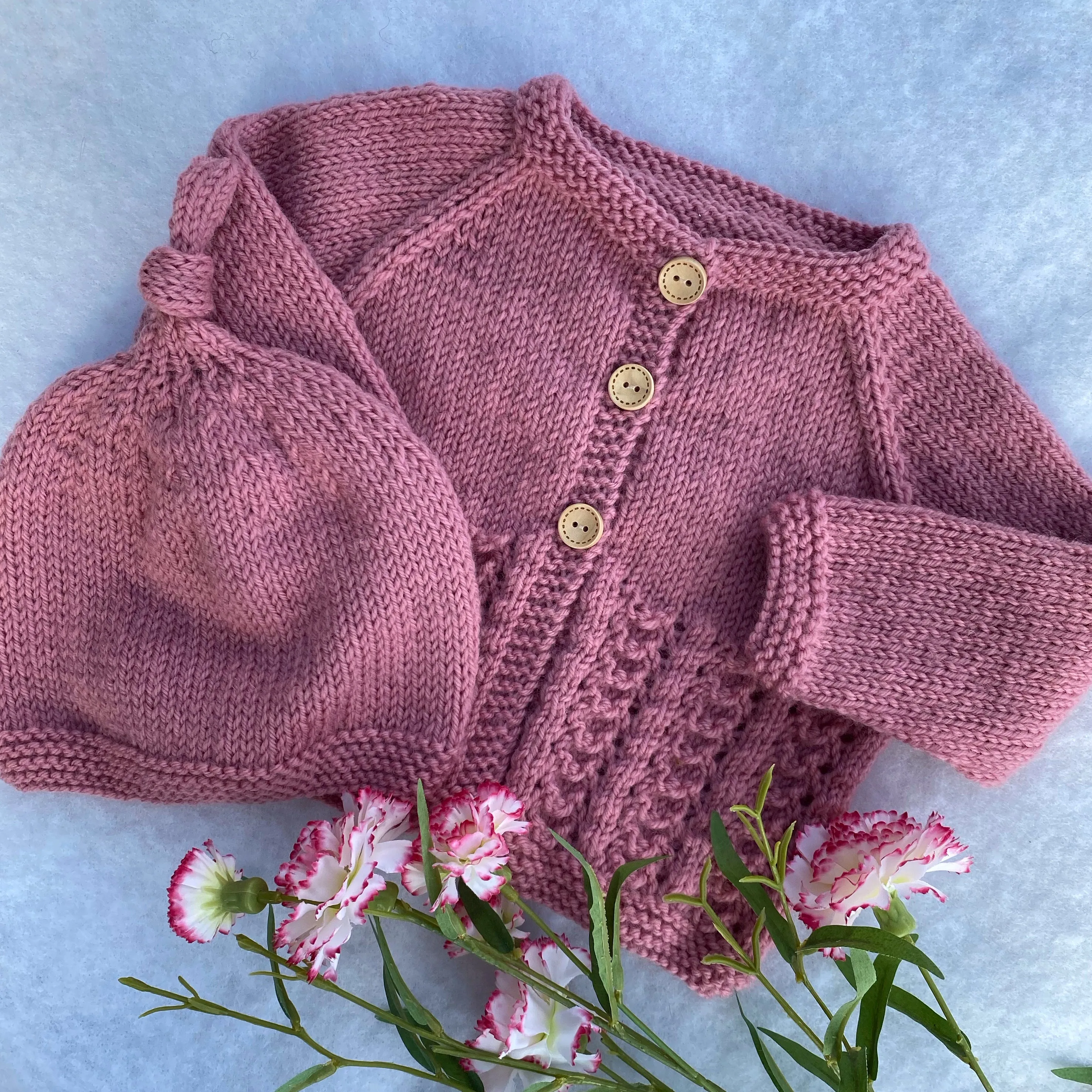 "Little Jo" hand knit merino cardigan and hat set