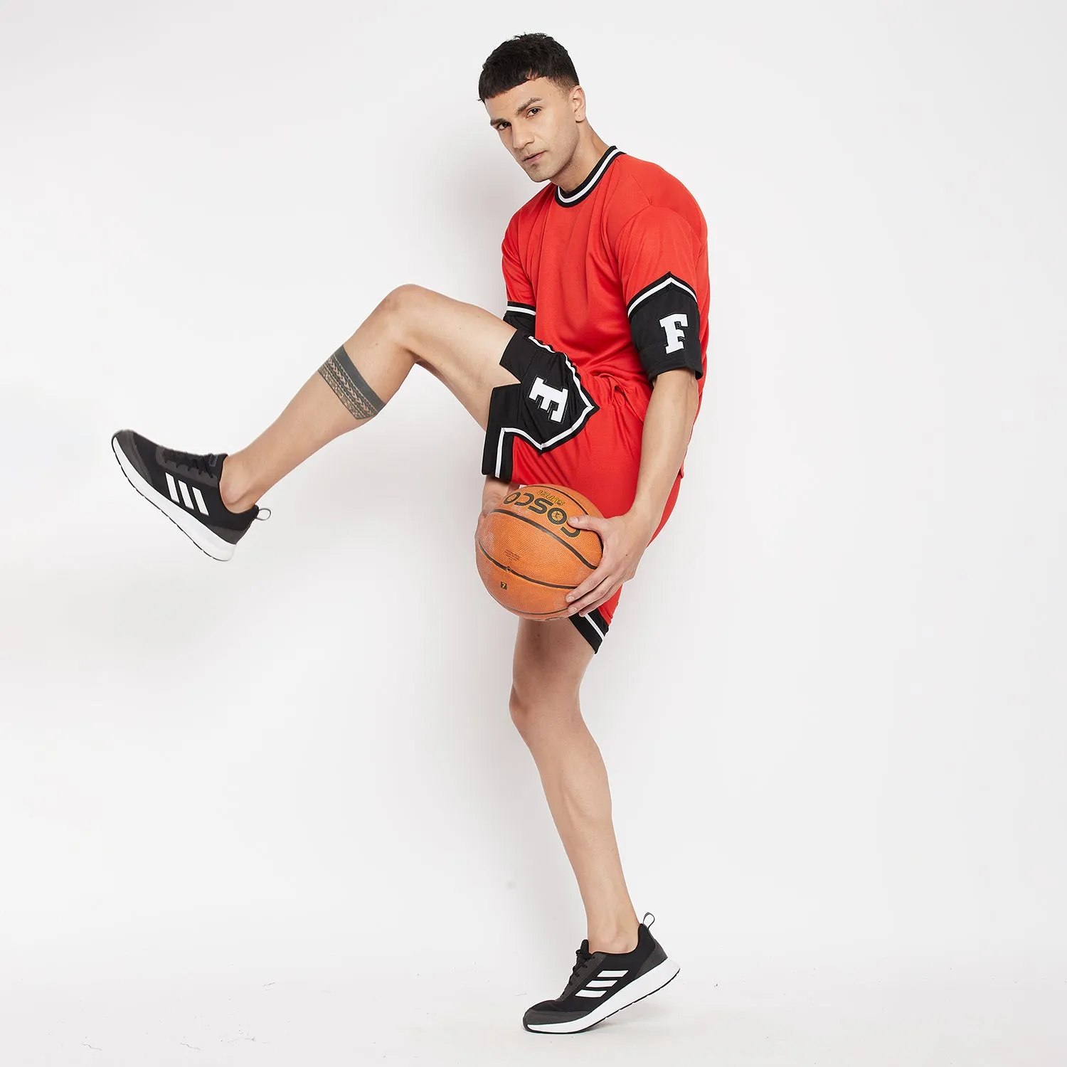 Red Mesh Basketball Tshirt And Shorts Clothing Set