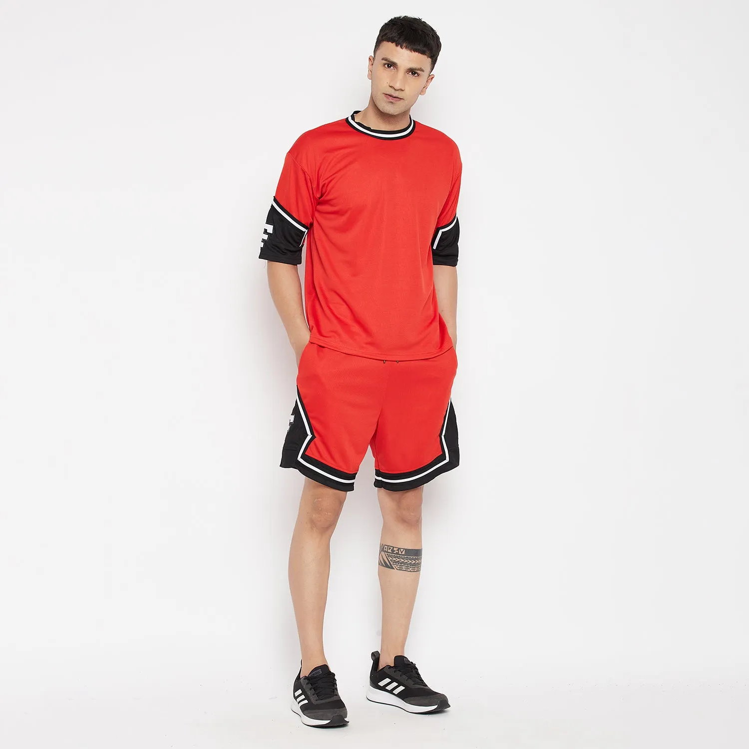 Red Mesh Basketball Tshirt And Shorts Clothing Set