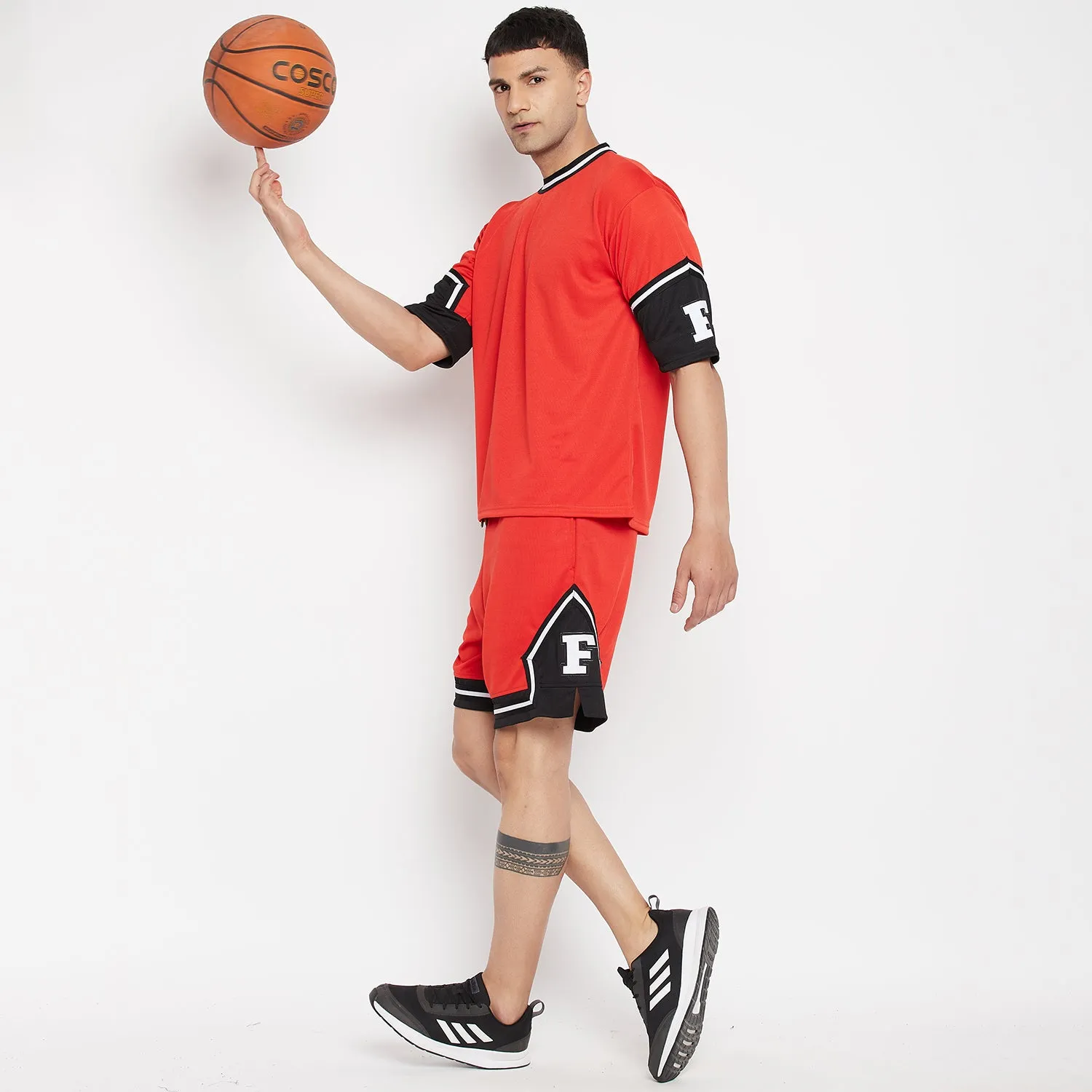 Red Mesh Basketball Tshirt And Shorts Clothing Set