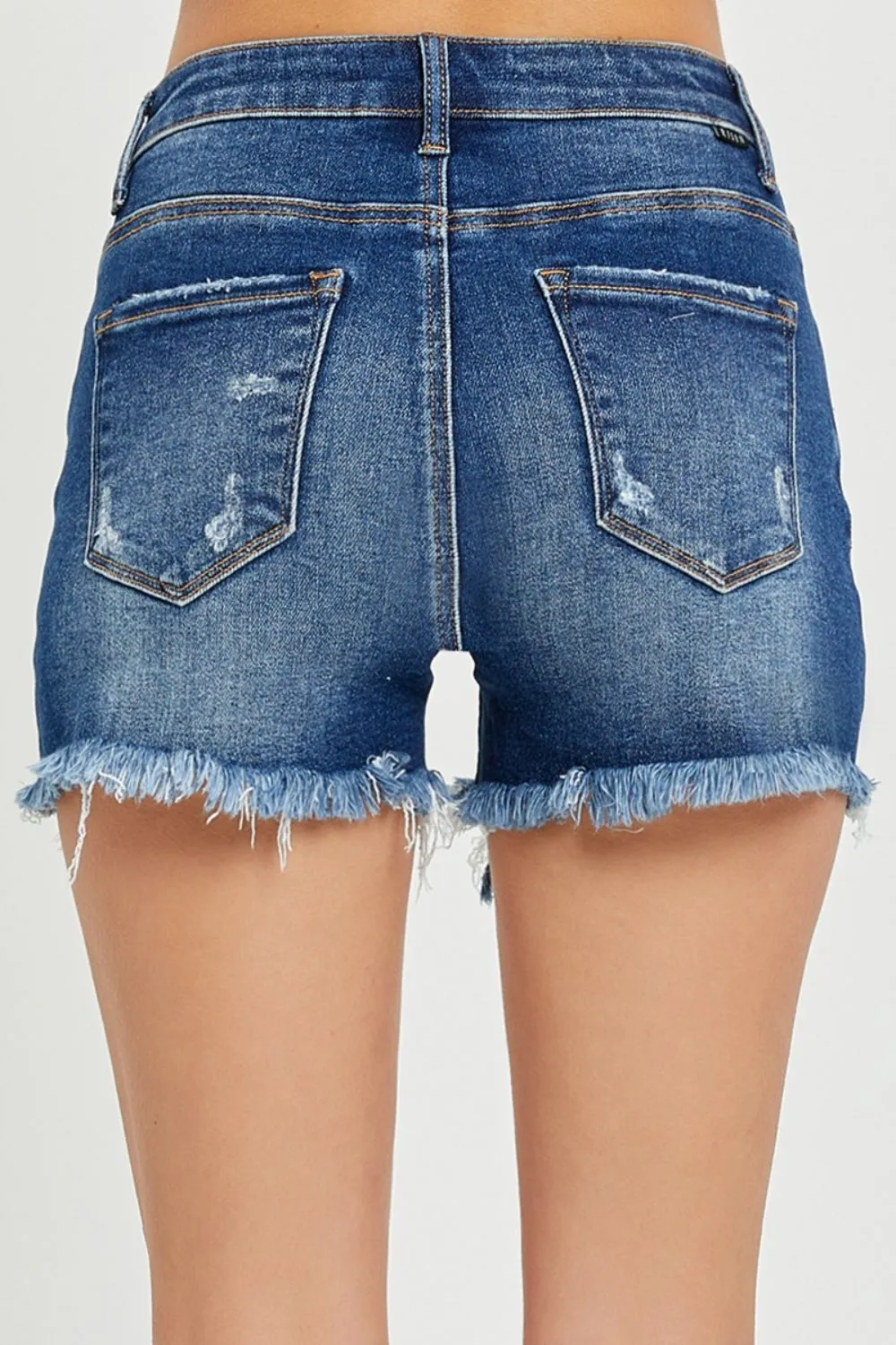 RISEN, High Rise Distressed Denim Shorts