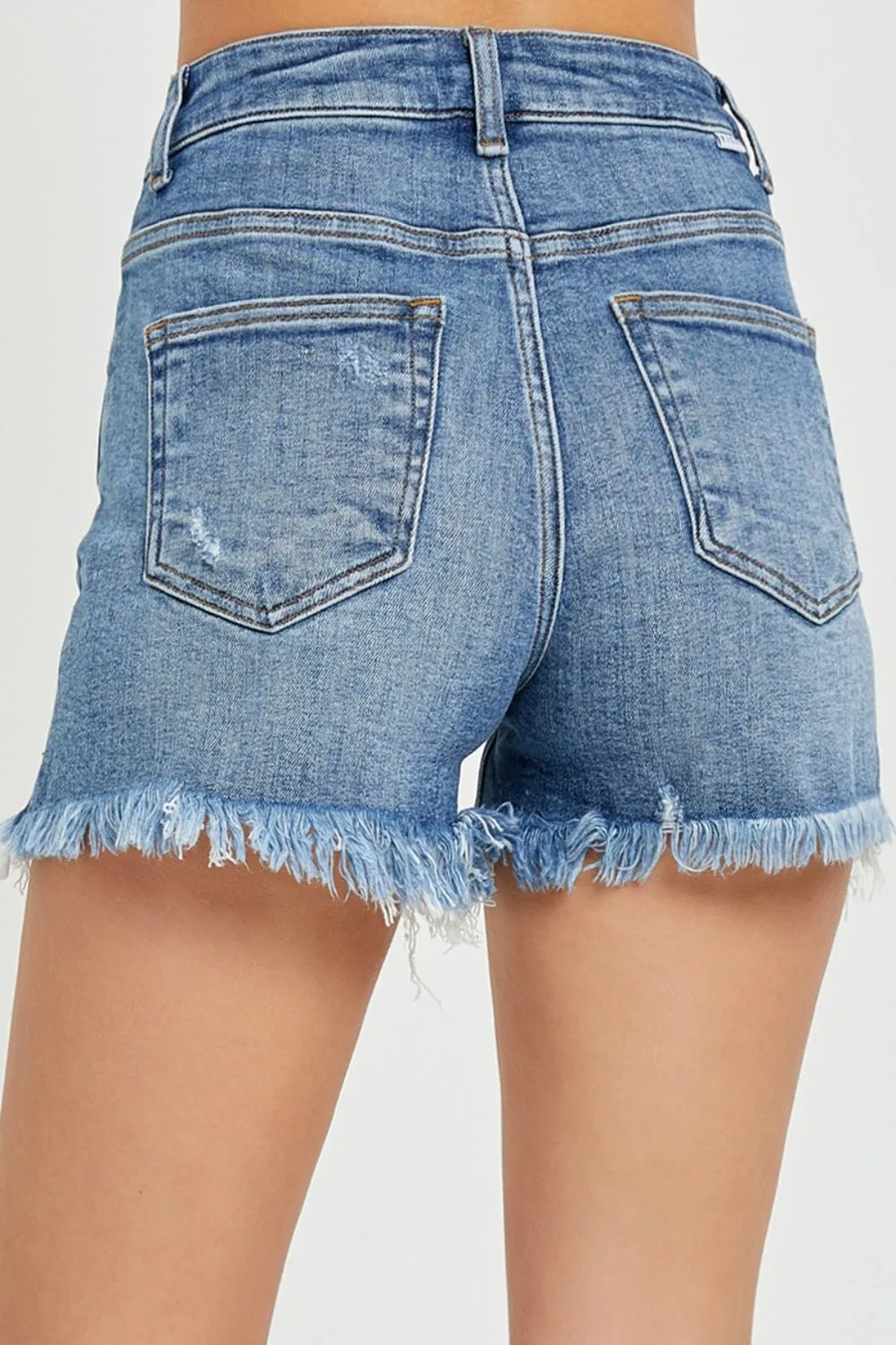 RISEN, High Rise Raw Hem Denim Shorts