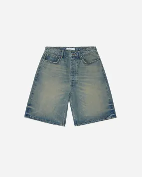 Sand-Wash Wide Leg Denim Shorts