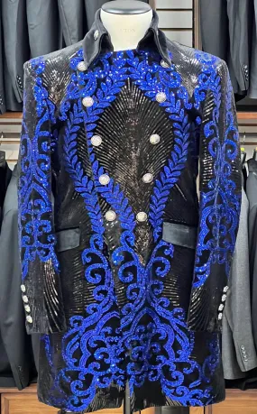 sequins long coat, Jupiter Blue