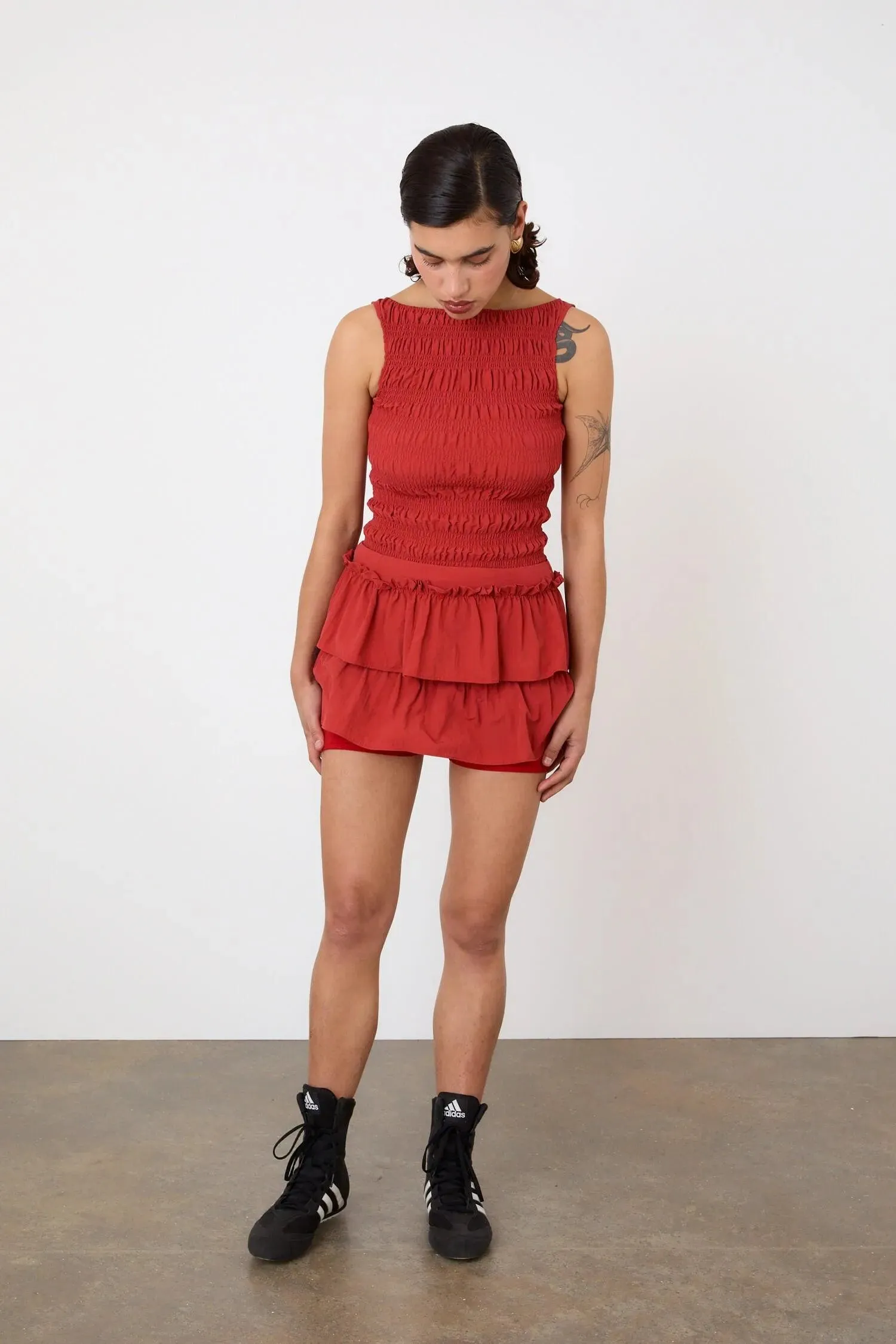 The Deba Ruffle Skort, Tomato