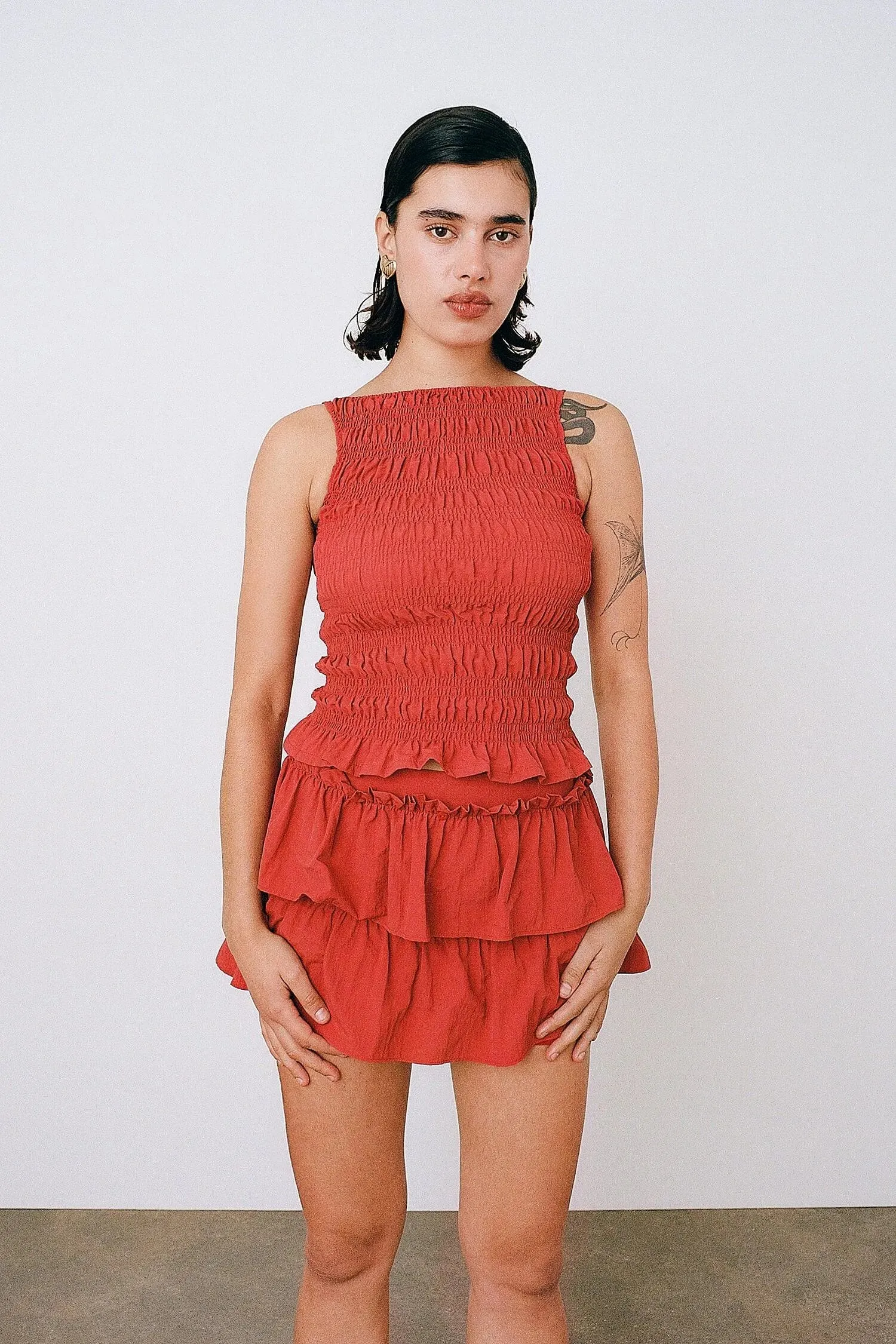 The Deba Ruffle Skort, Tomato