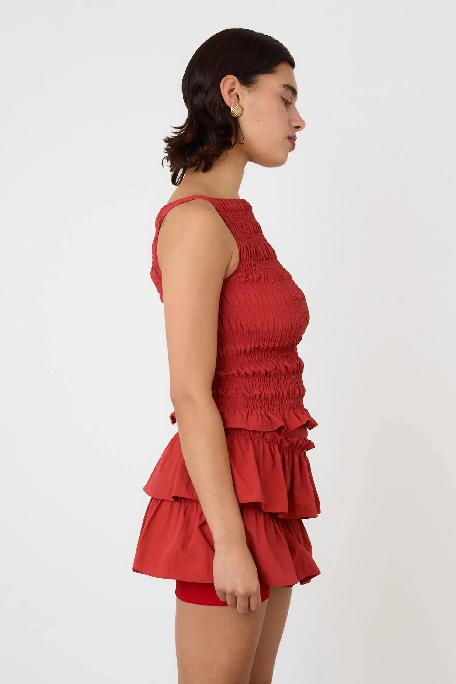 The Deba Ruffle Skort, Tomato