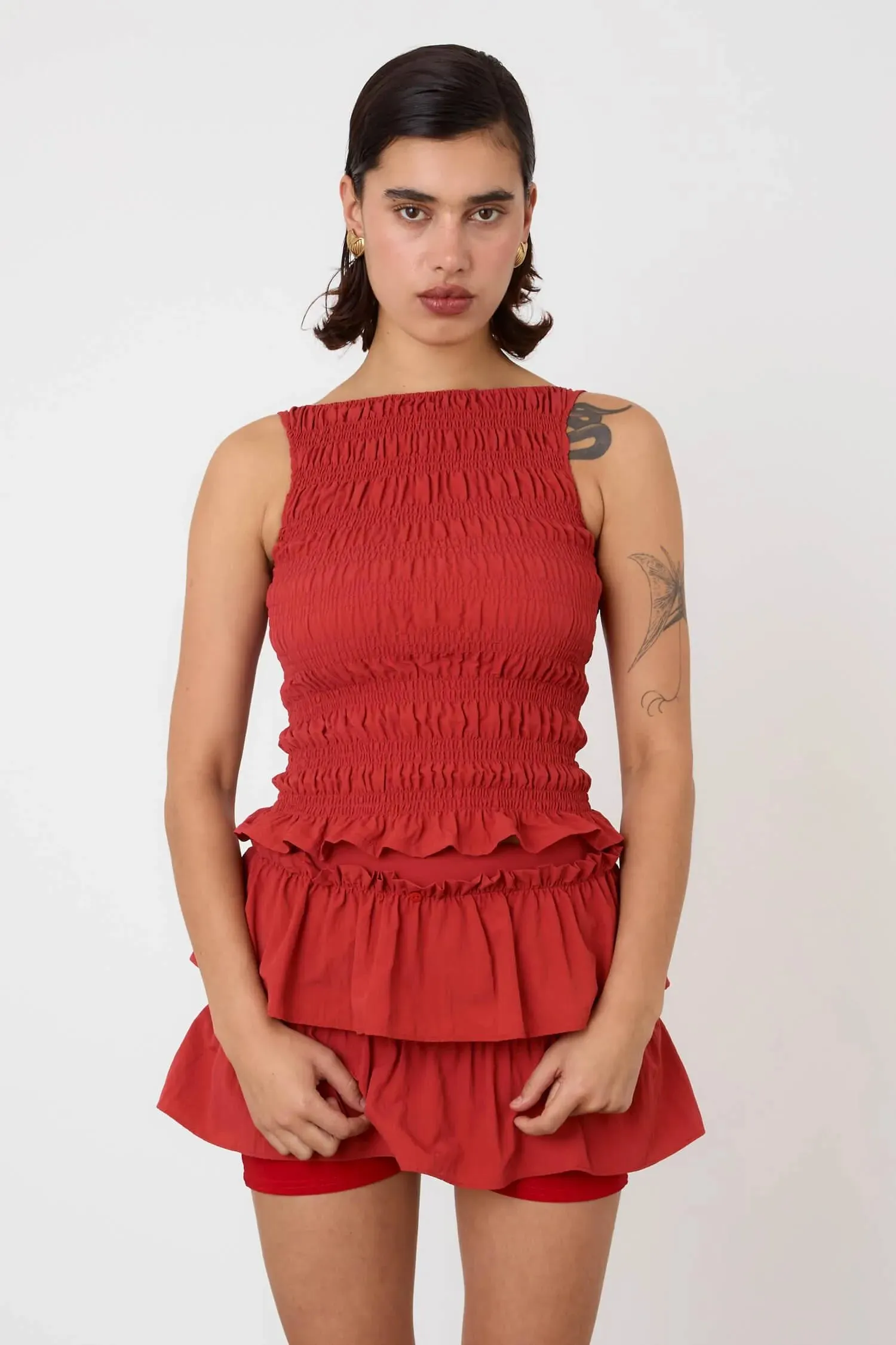 The Deba Ruffle Skort, Tomato