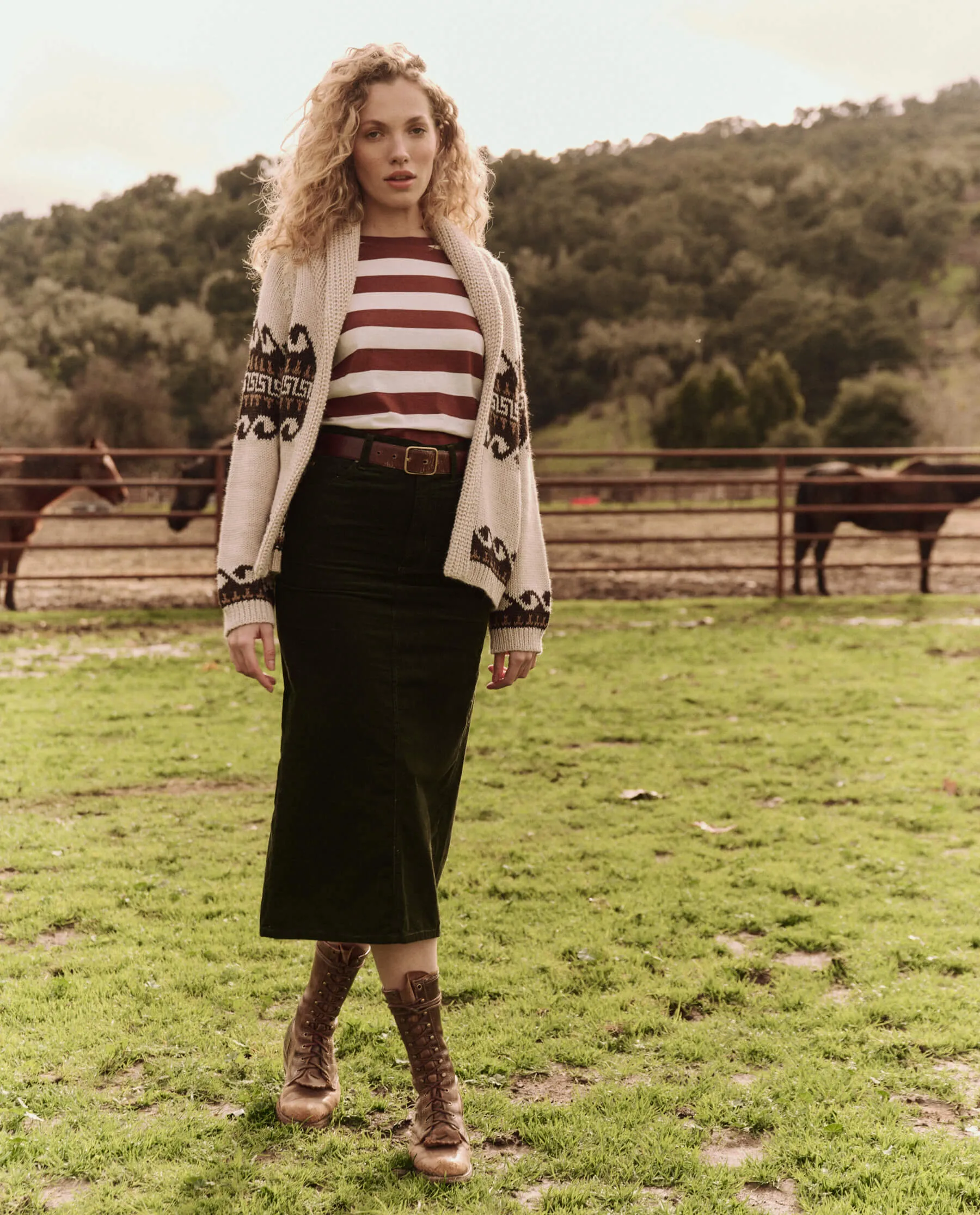 The Great Greek Key Lodge Cardigan in Cream with Driftwood