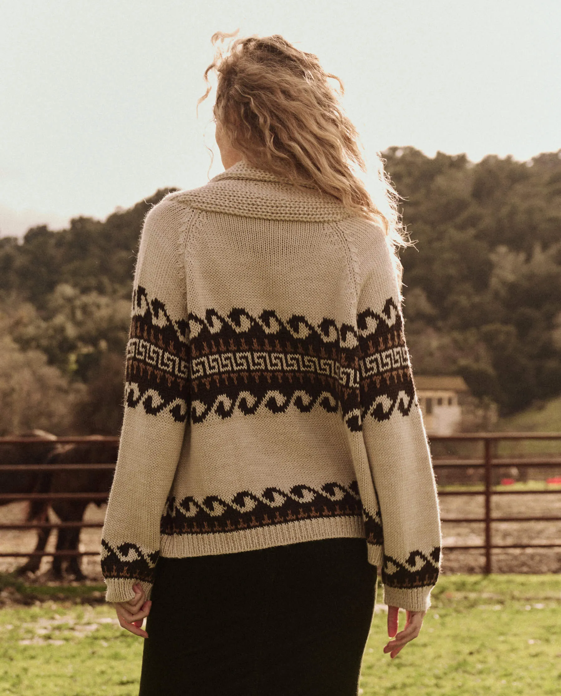 The Great Greek Key Lodge Cardigan in Cream with Driftwood