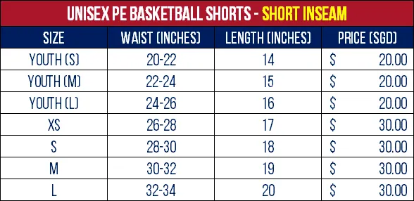 (Uniform-Unisex) PE Basketball Shorts - Short Inseam