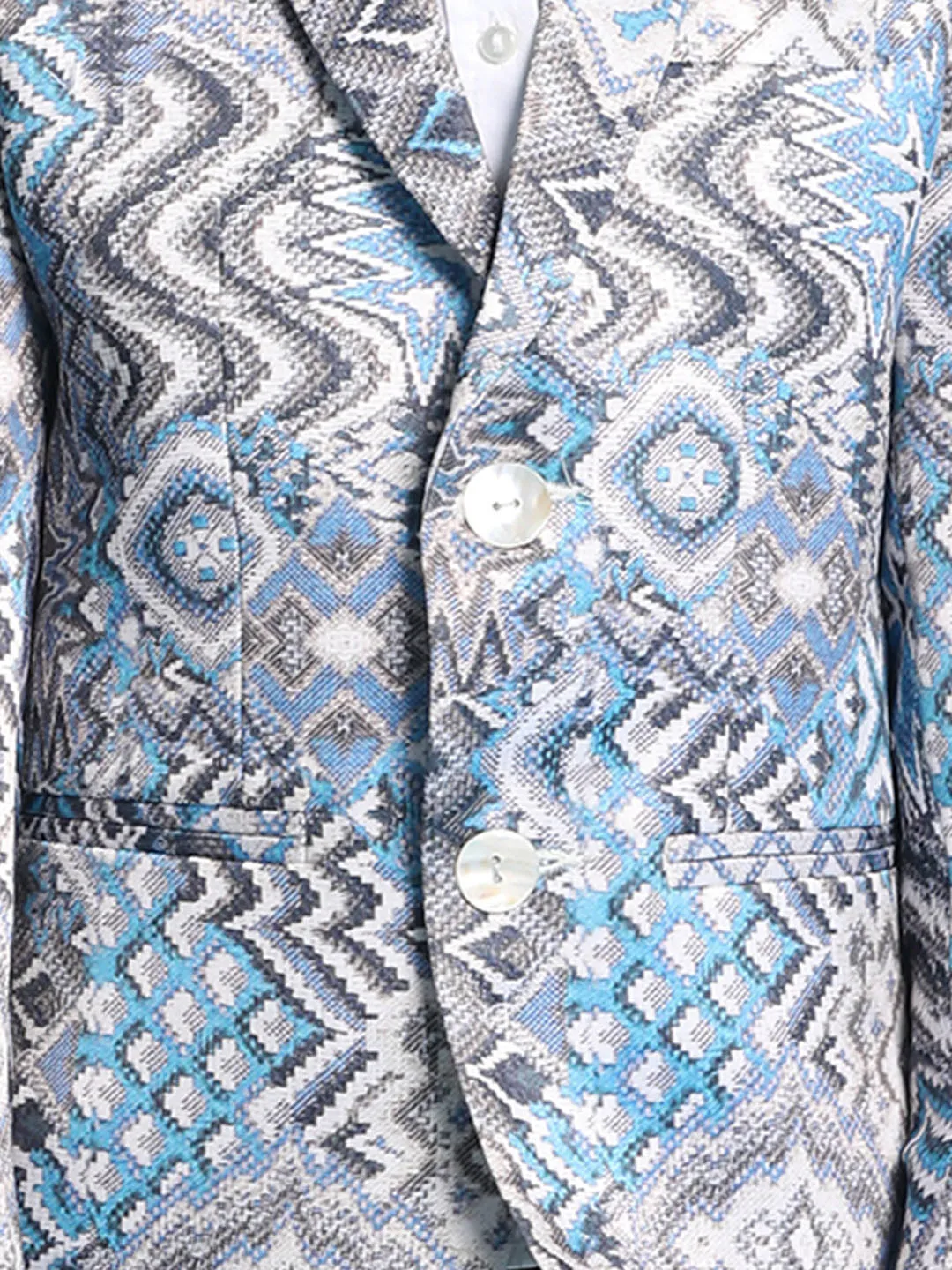 VASTRAMAY Boy' Grey Multi-Color Printed  Silk Blend Blazer