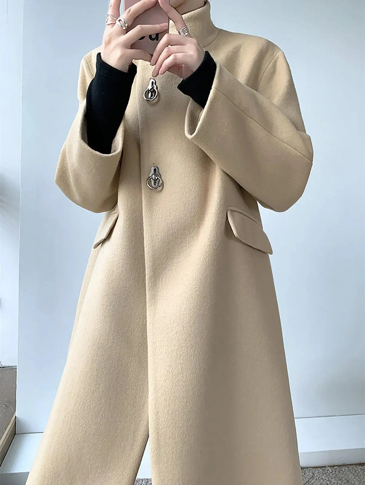 Women Black A-Line Wool Long Coat,Light Camel Long Wool Coat,Wool Overcoat,Winter wool coat,Oversize wool Coat,Black Long Coat,khaki coat