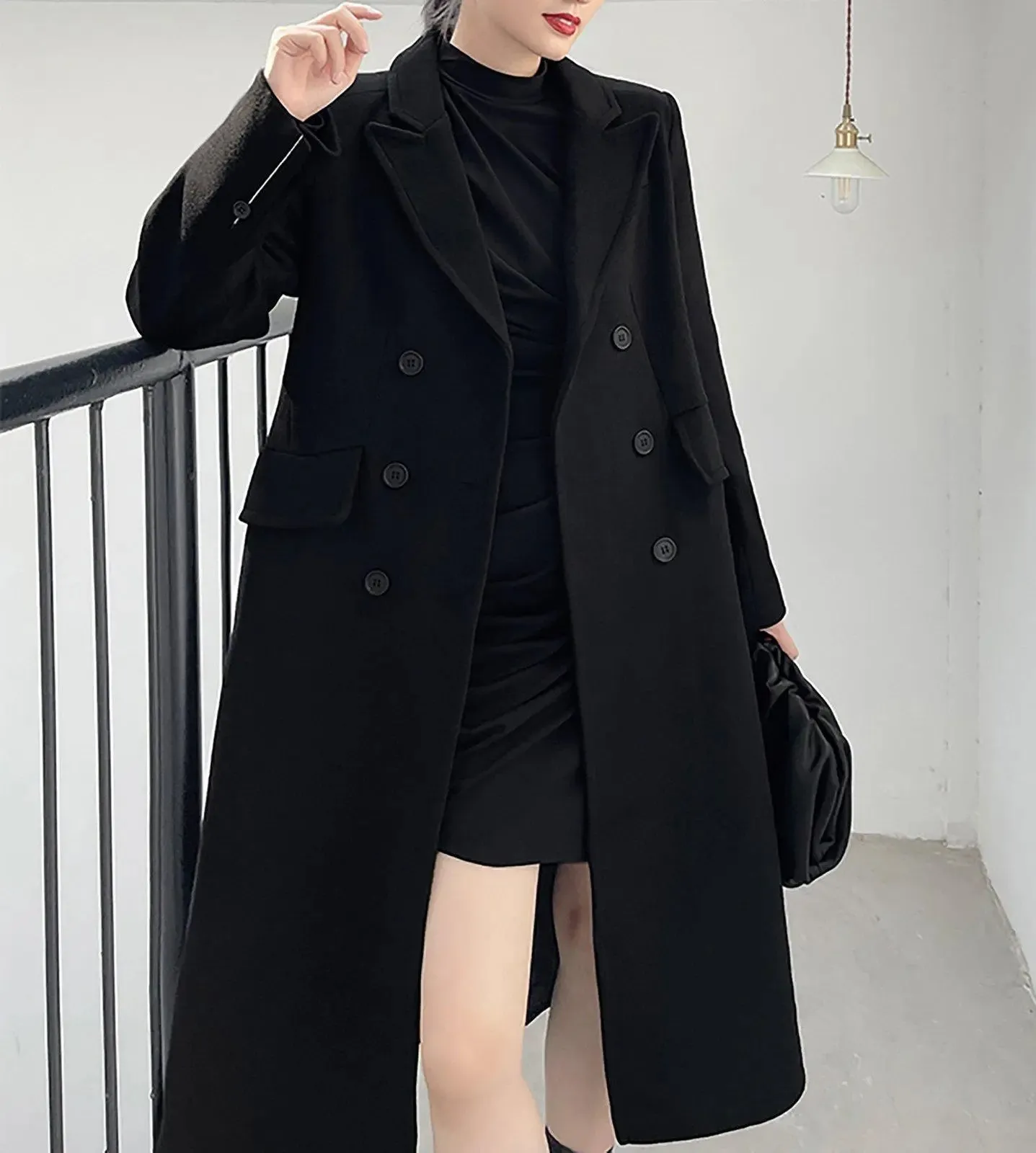 Women Black Long Coat,Double Breasted Wool Coat,Oversize Wool Coat,Long Black Coat,Woolen Coat,Wool Trench Coat,Winter Long Coat Black W109