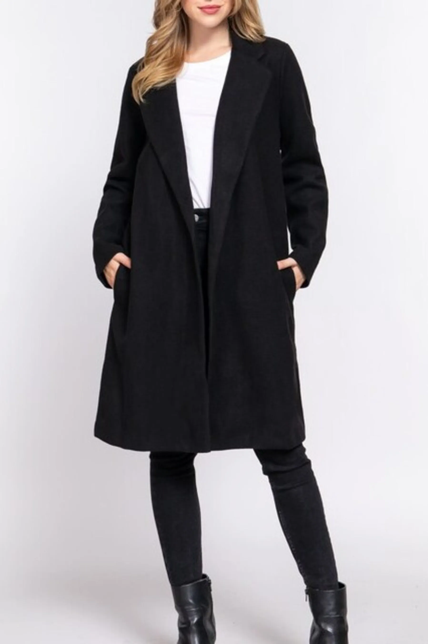 Women's Long sleeve notched collar open front long coat