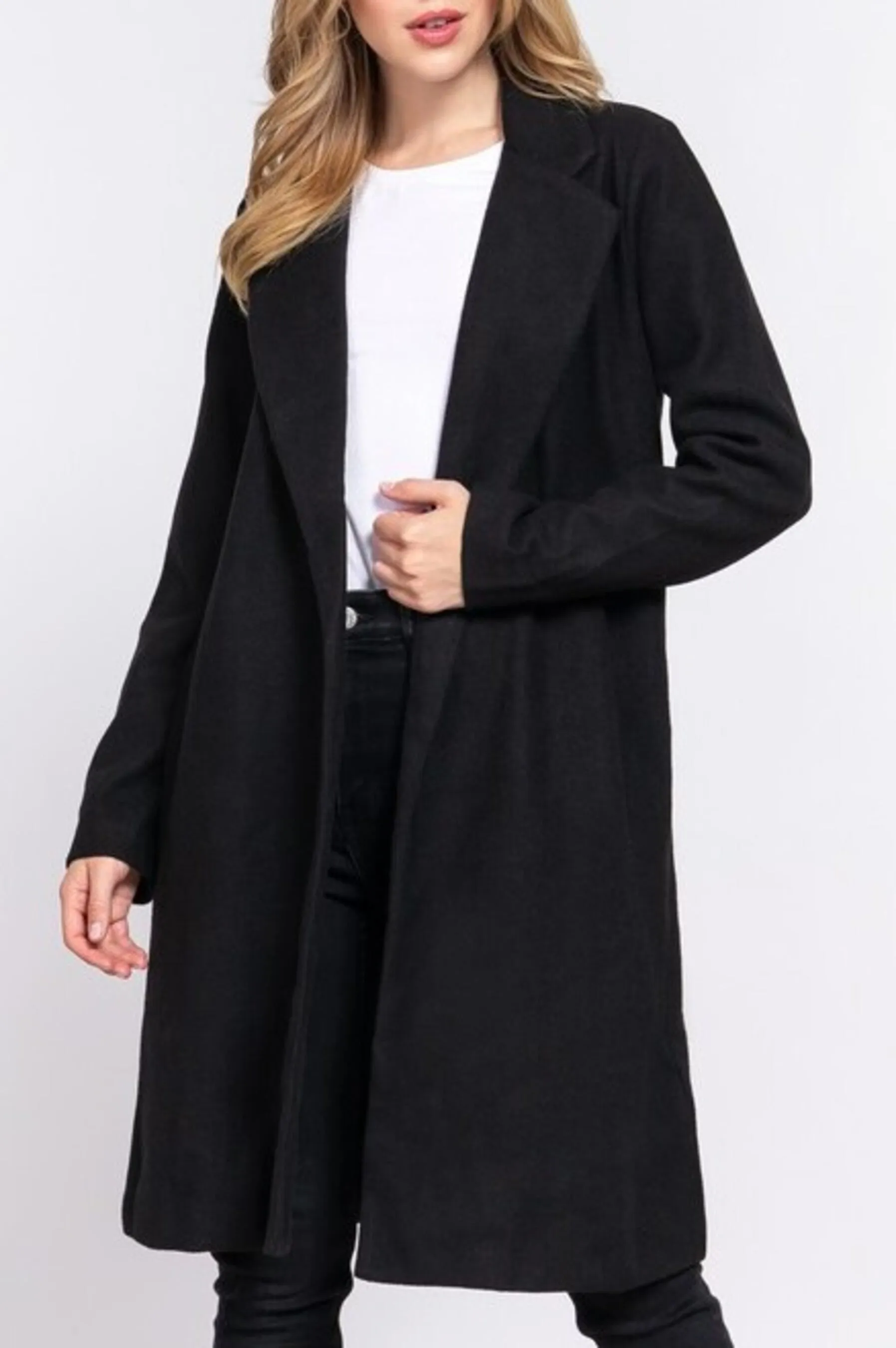 Women's Long sleeve notched collar open front long coat