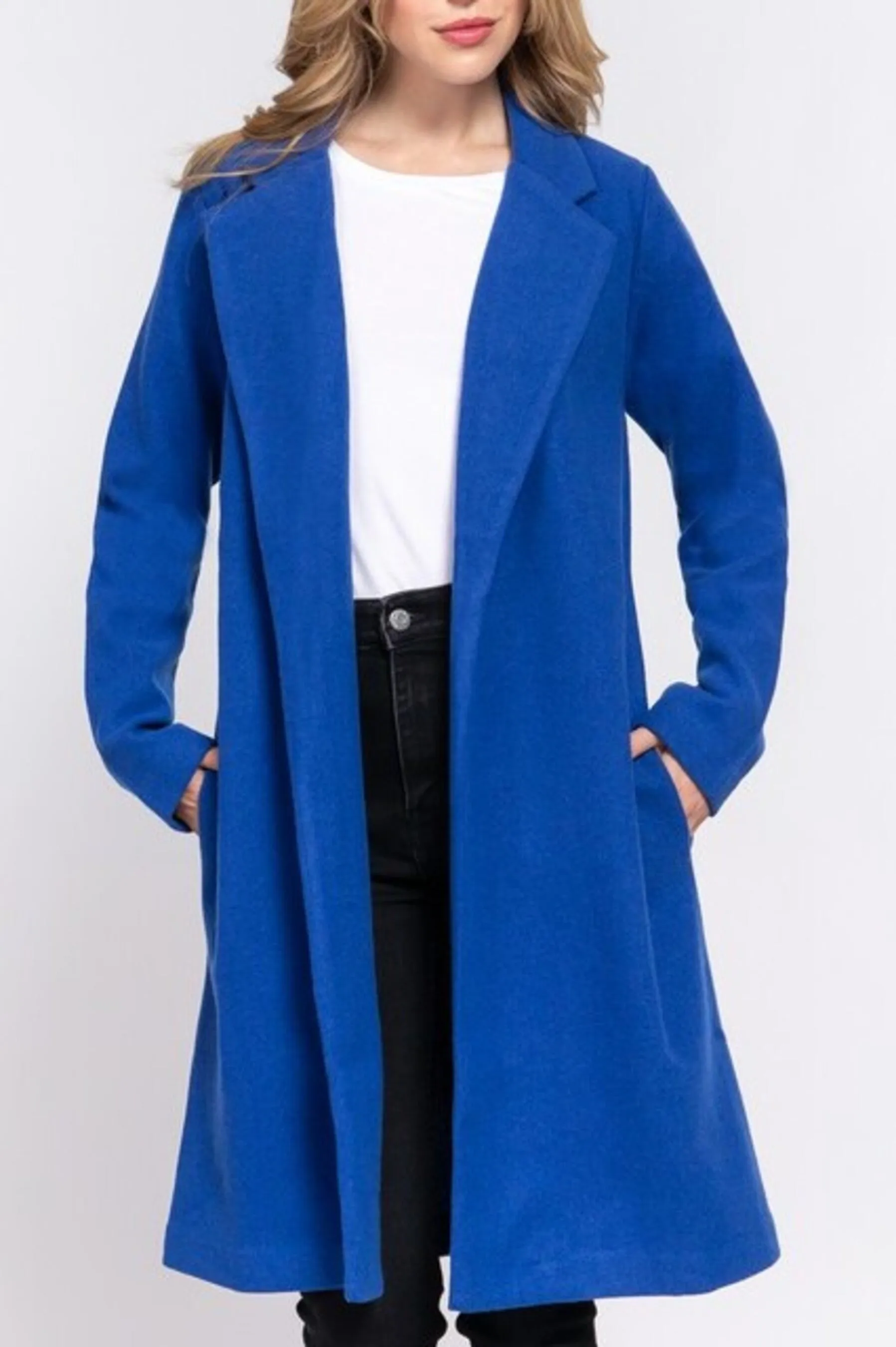 Women's Long sleeve notched collar open front long coat