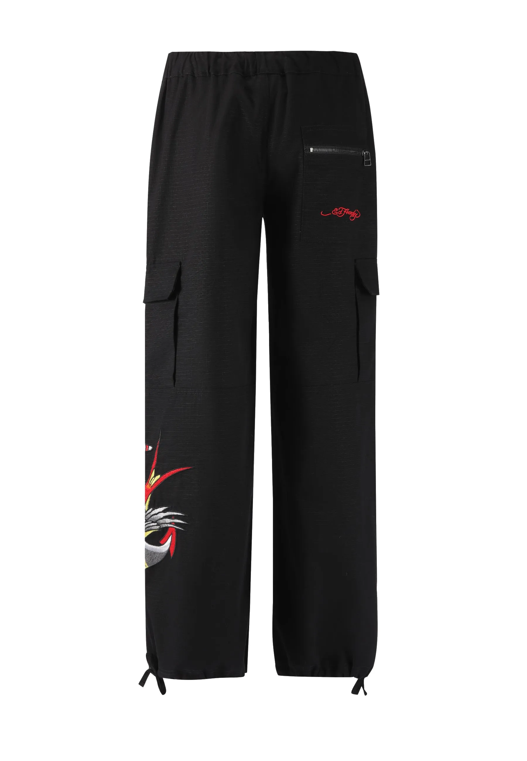 Womens Lucky Anchor Cargo Trousers Pants - Black