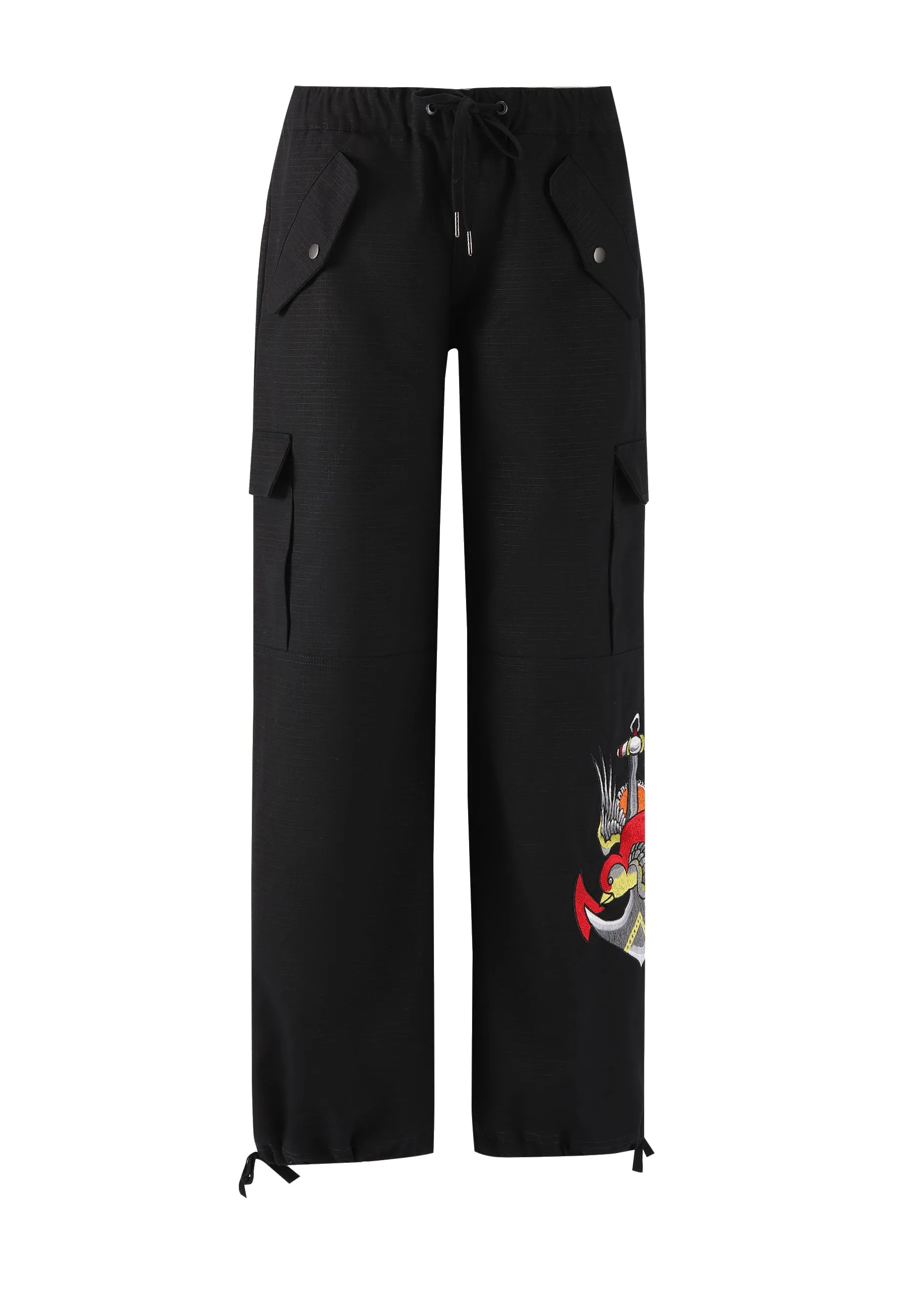 Womens Lucky Anchor Cargo Trousers Pants - Black